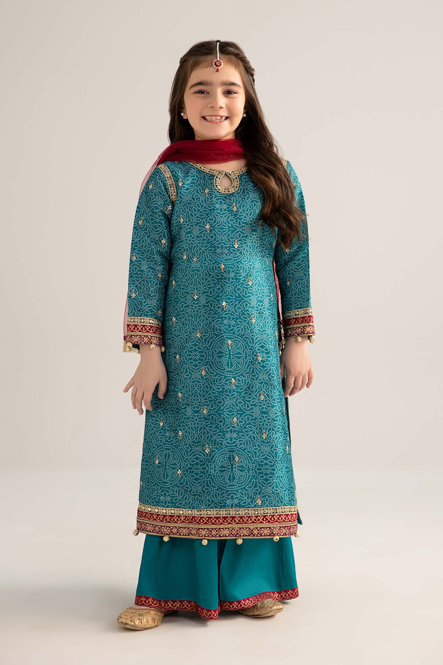 3 Piece Embroidered Raw Silk Suit