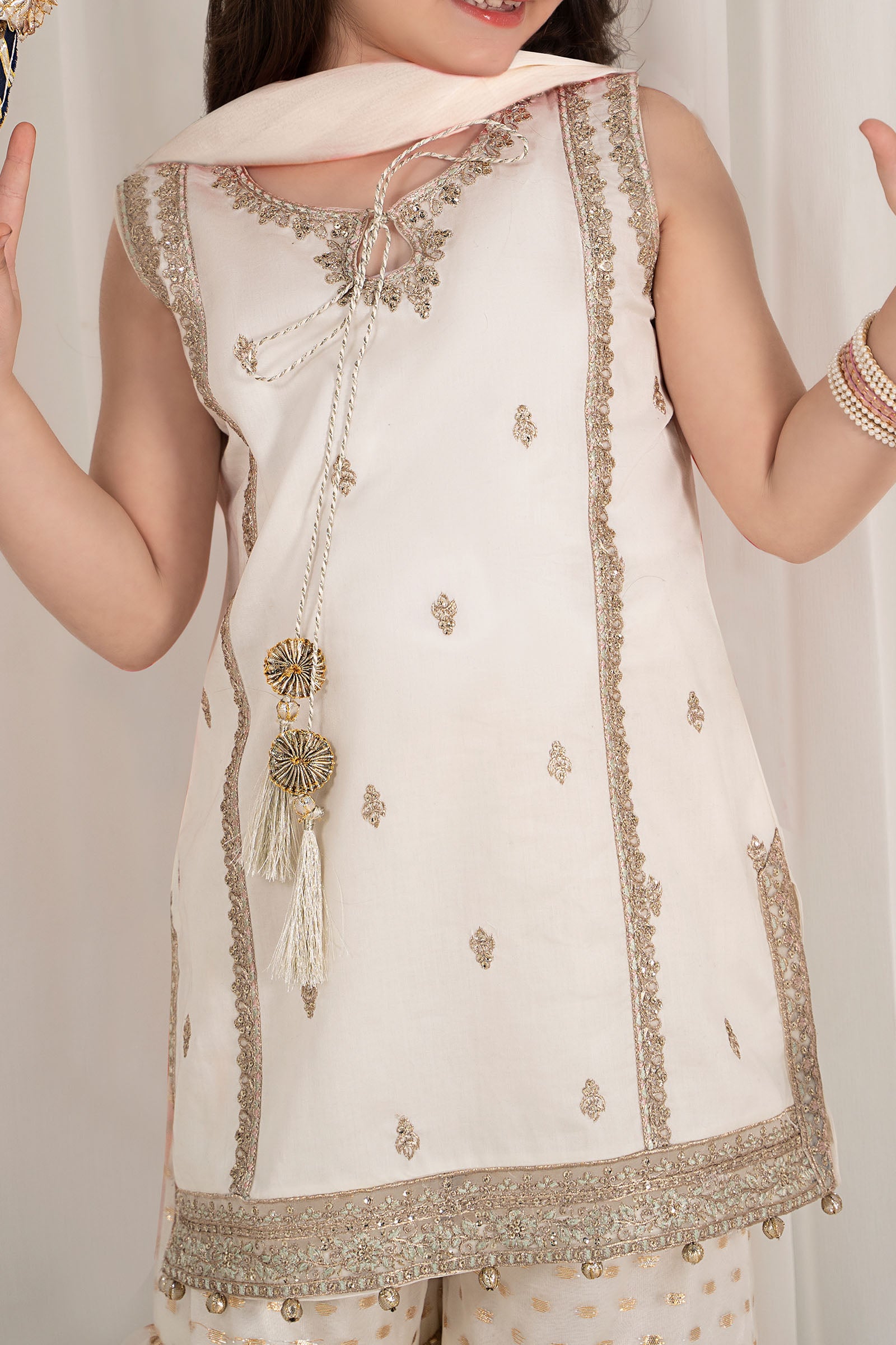 3 Piece Embroidered Cotton Satin Suit