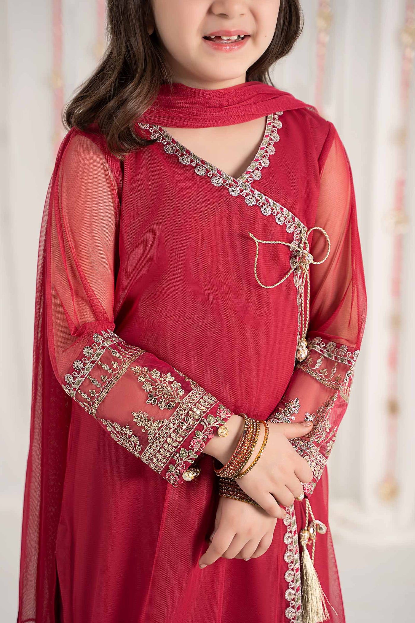 3 Piece Embroidered Polyester Net Suit