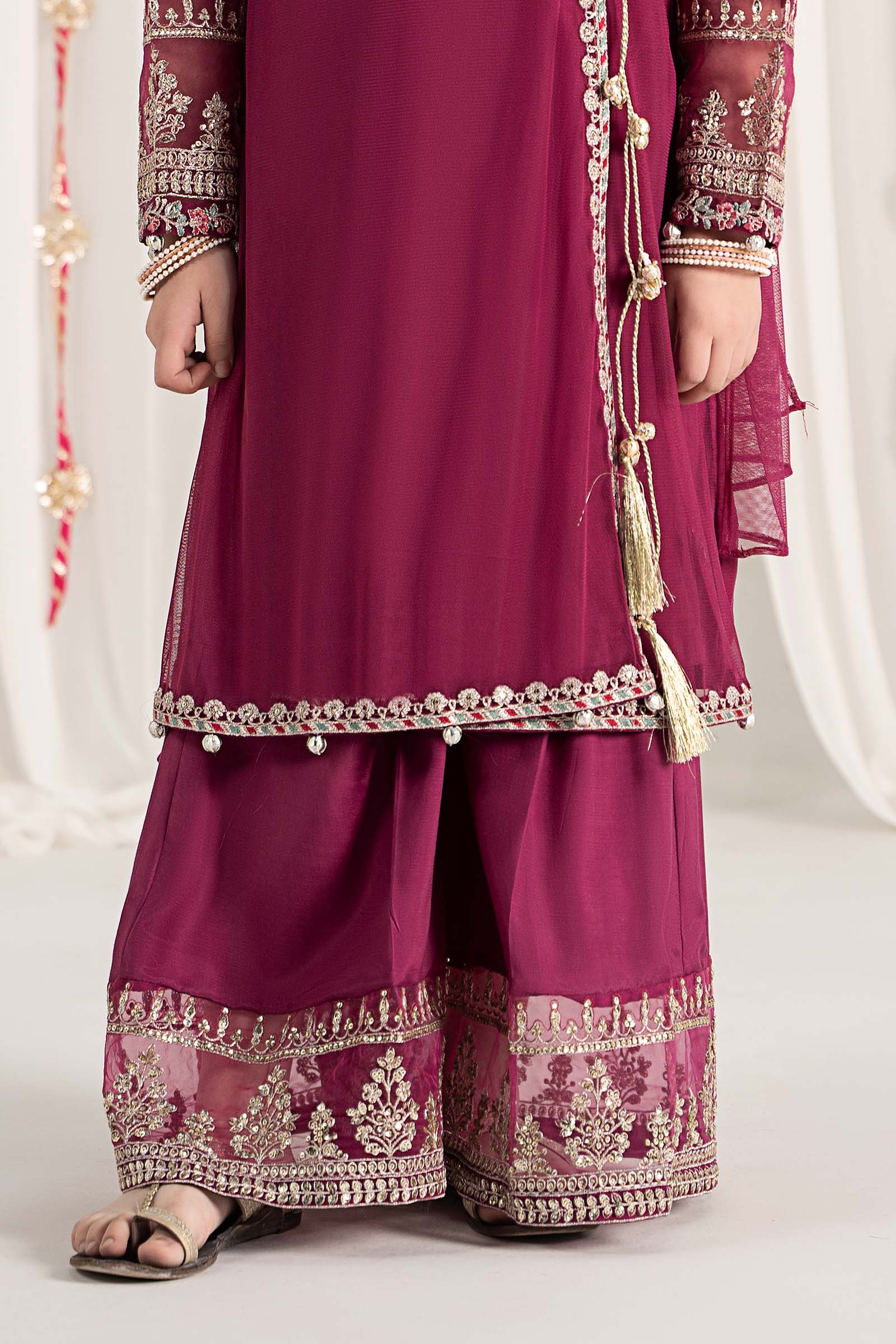 3 Piece Embroidered Polyester Net Suit