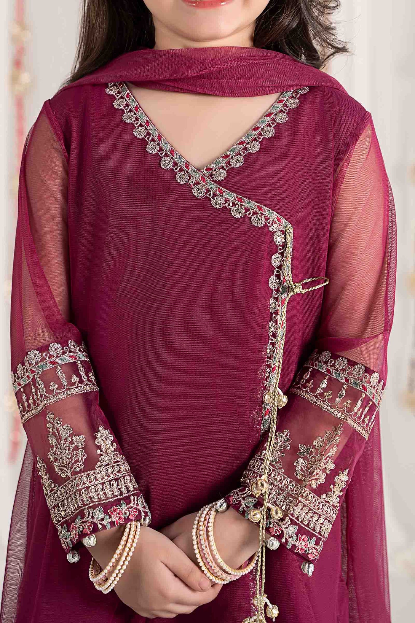3 Piece Embroidered Polyester Net Suit