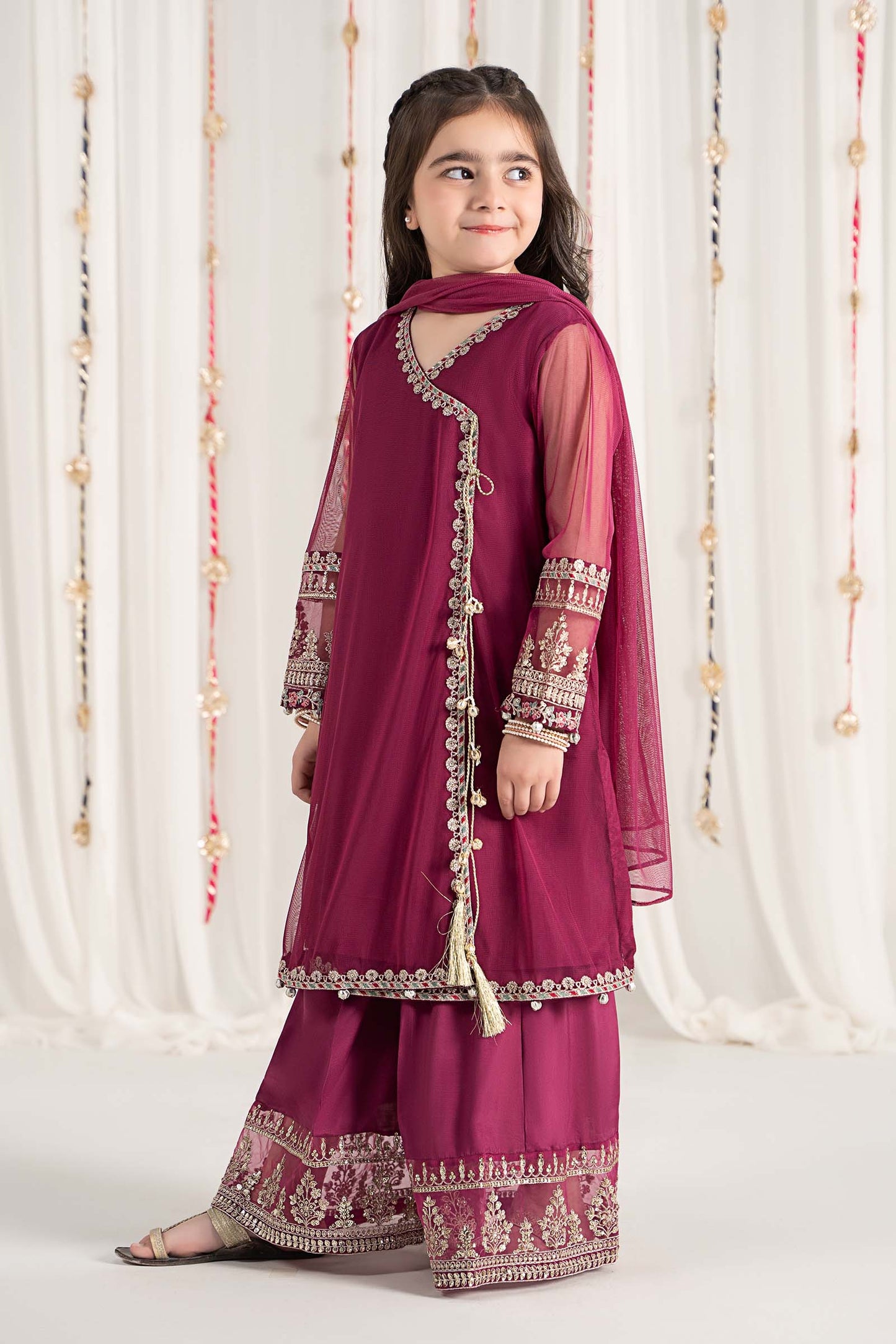 3 Piece Embroidered Polyester Net Suit