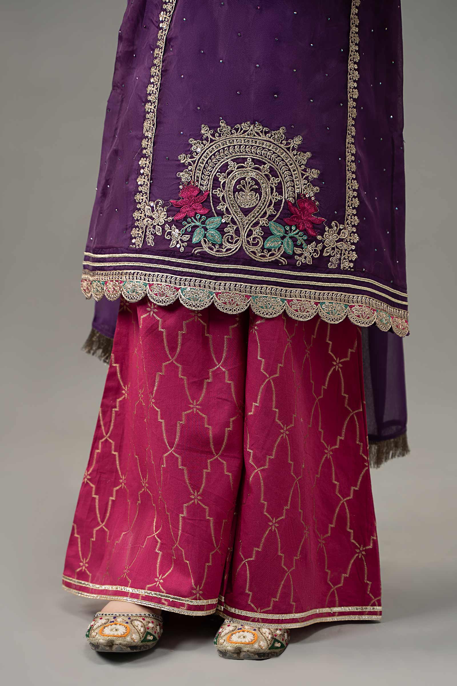 3 Piece Embroidered Raw Silk Suit