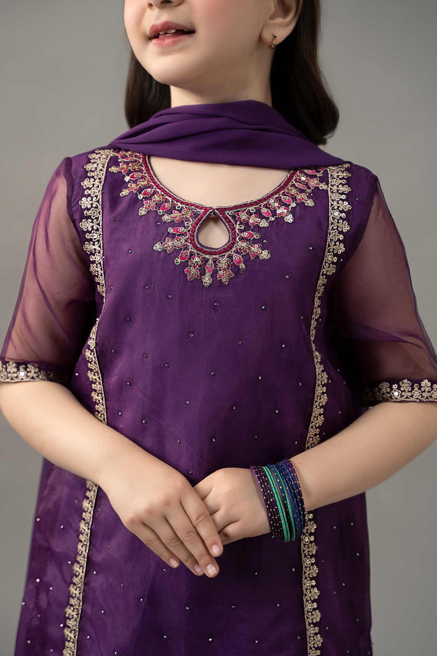 3 Piece Embroidered Raw Silk Suit