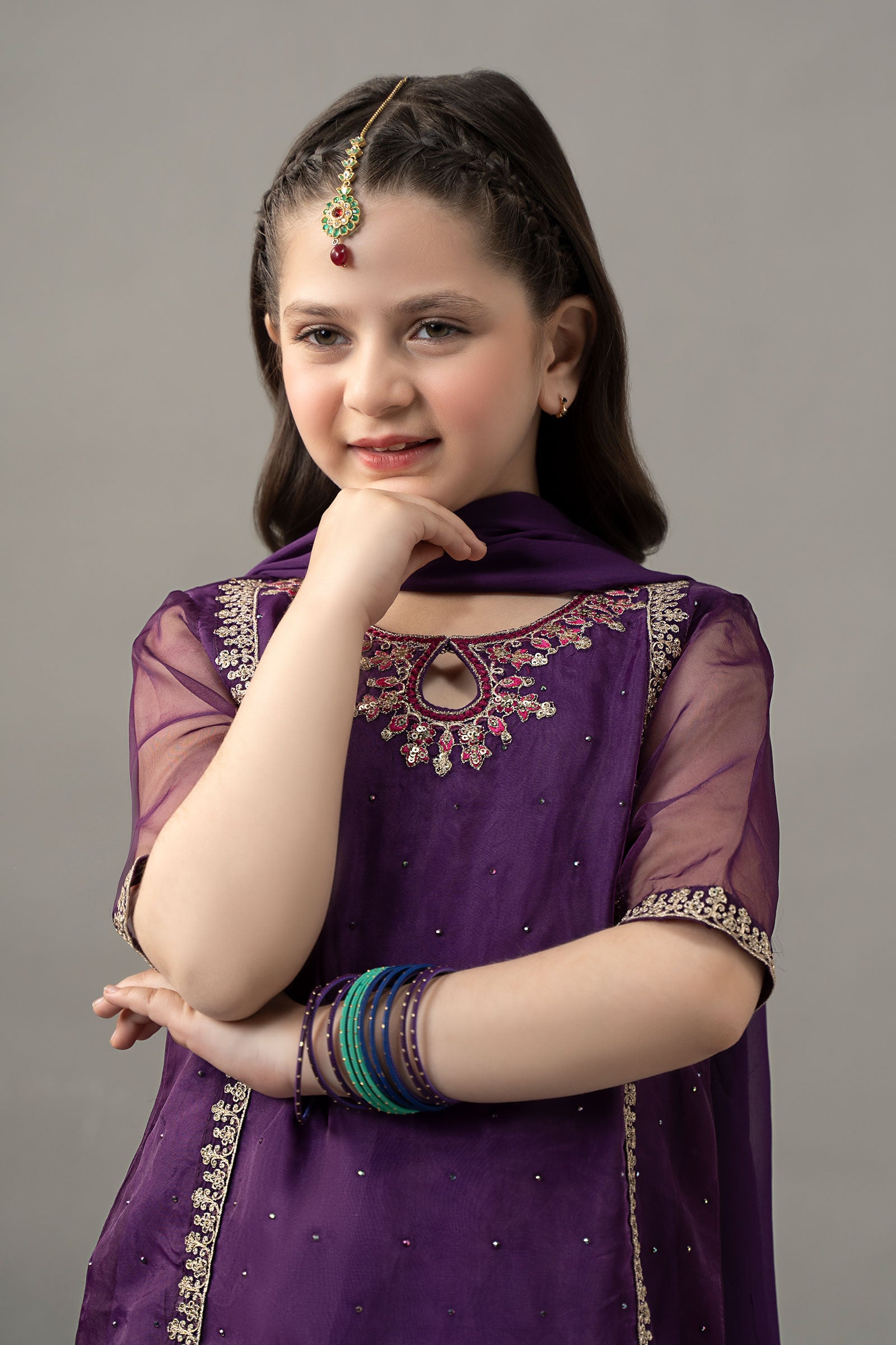 3 Piece Embroidered Raw Silk Suit