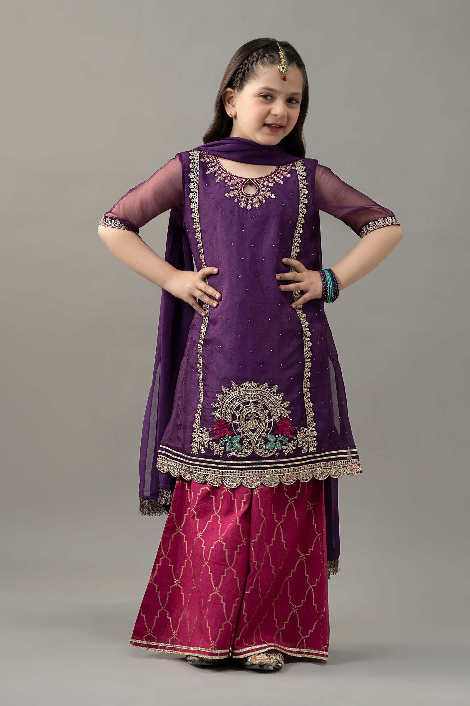 3 Piece Embroidered Raw Silk Suit