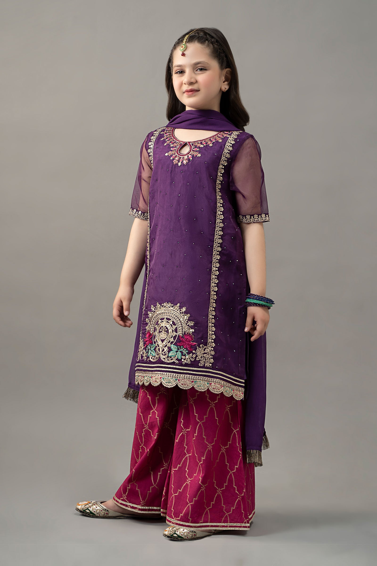 3 Piece Embroidered Raw Silk Suit