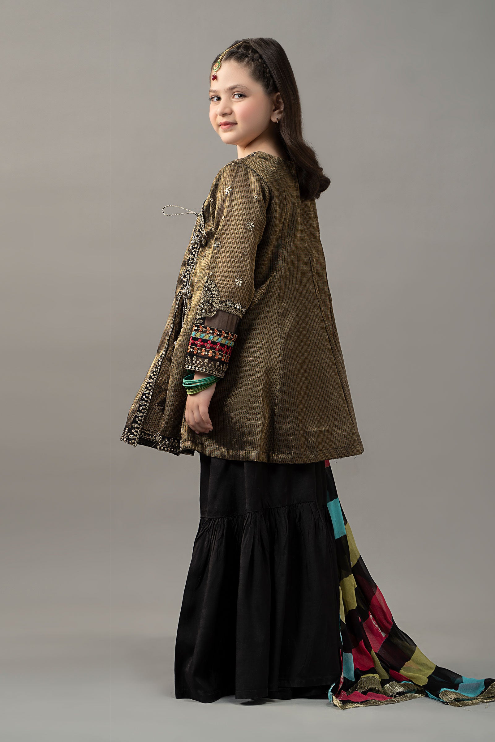 3 Piece Embroidered Cotton Zari Net Suit