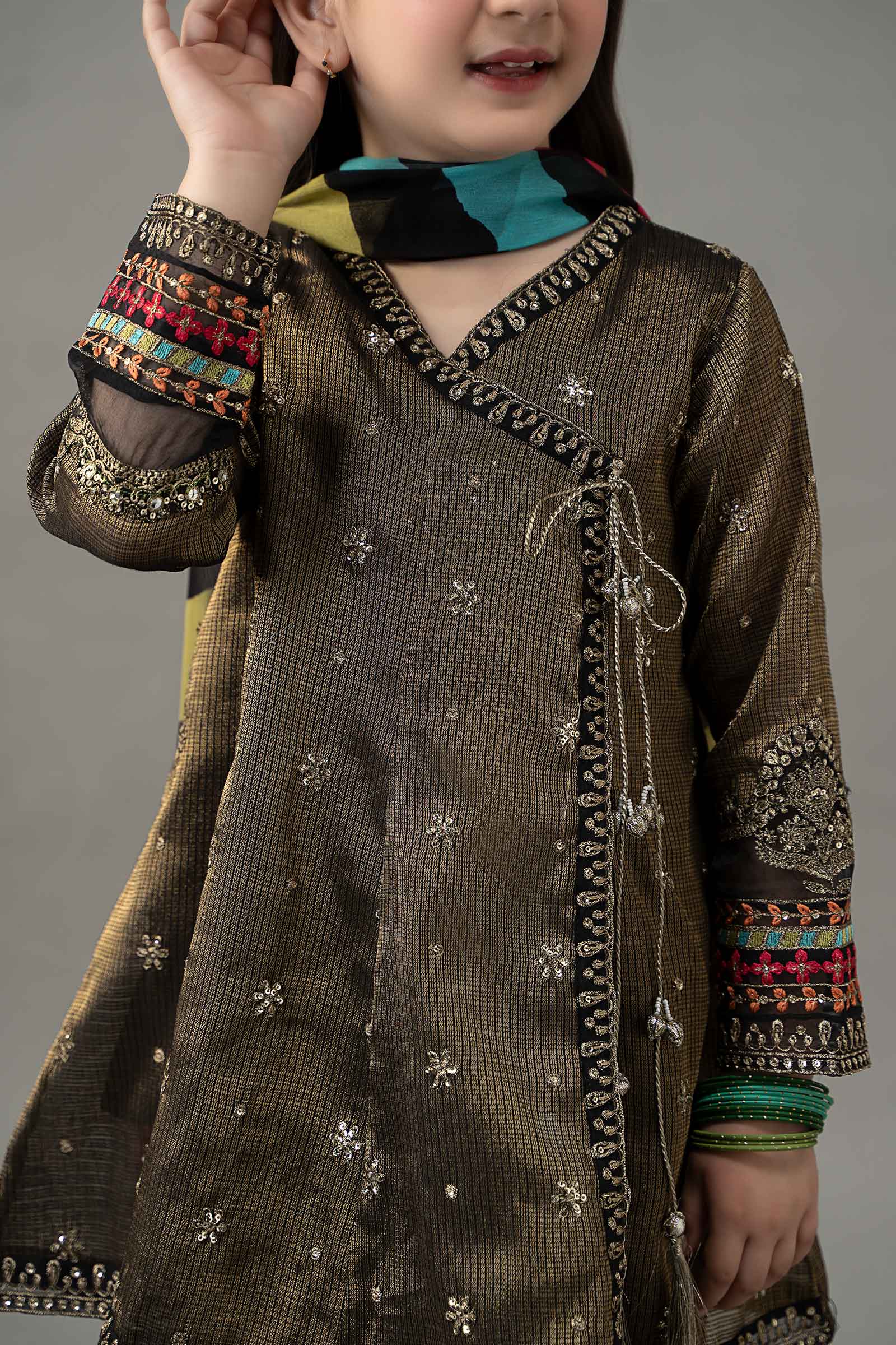 3 Piece Embroidered Cotton Zari Net Suit