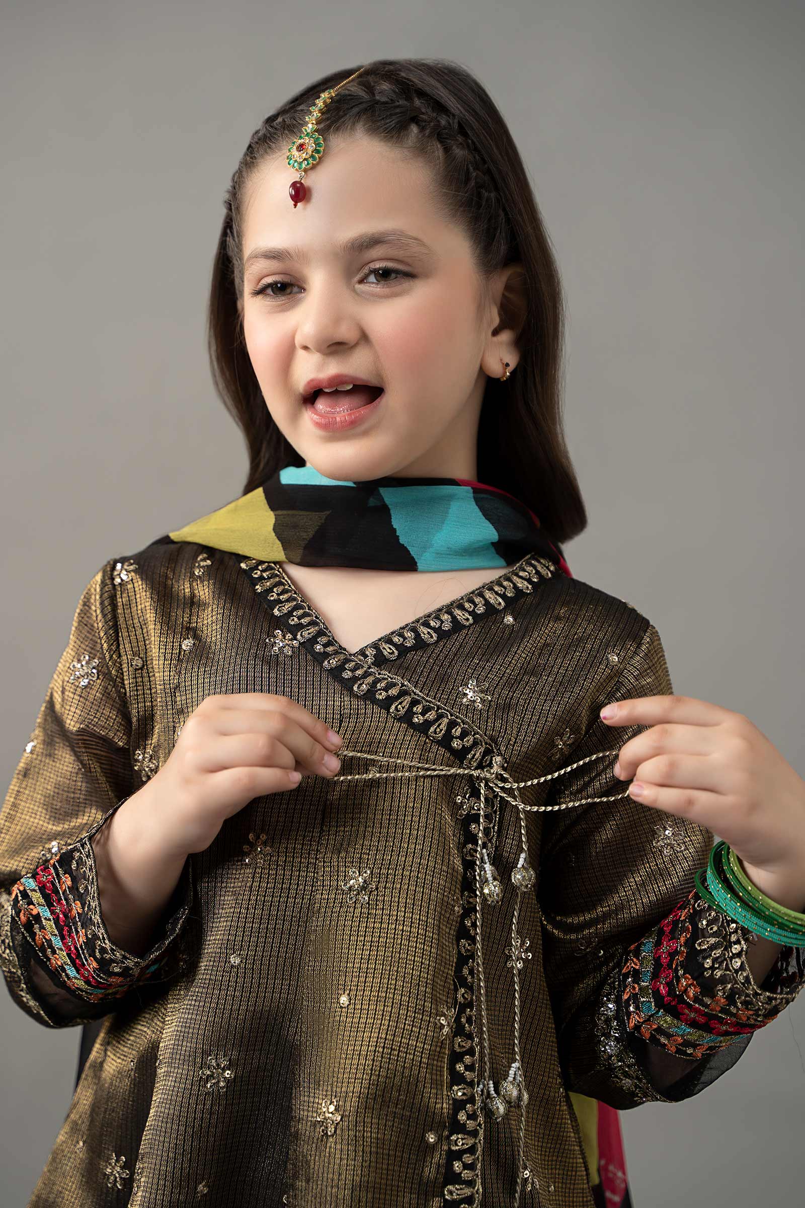 3 Piece Embroidered Cotton Zari Net Suit