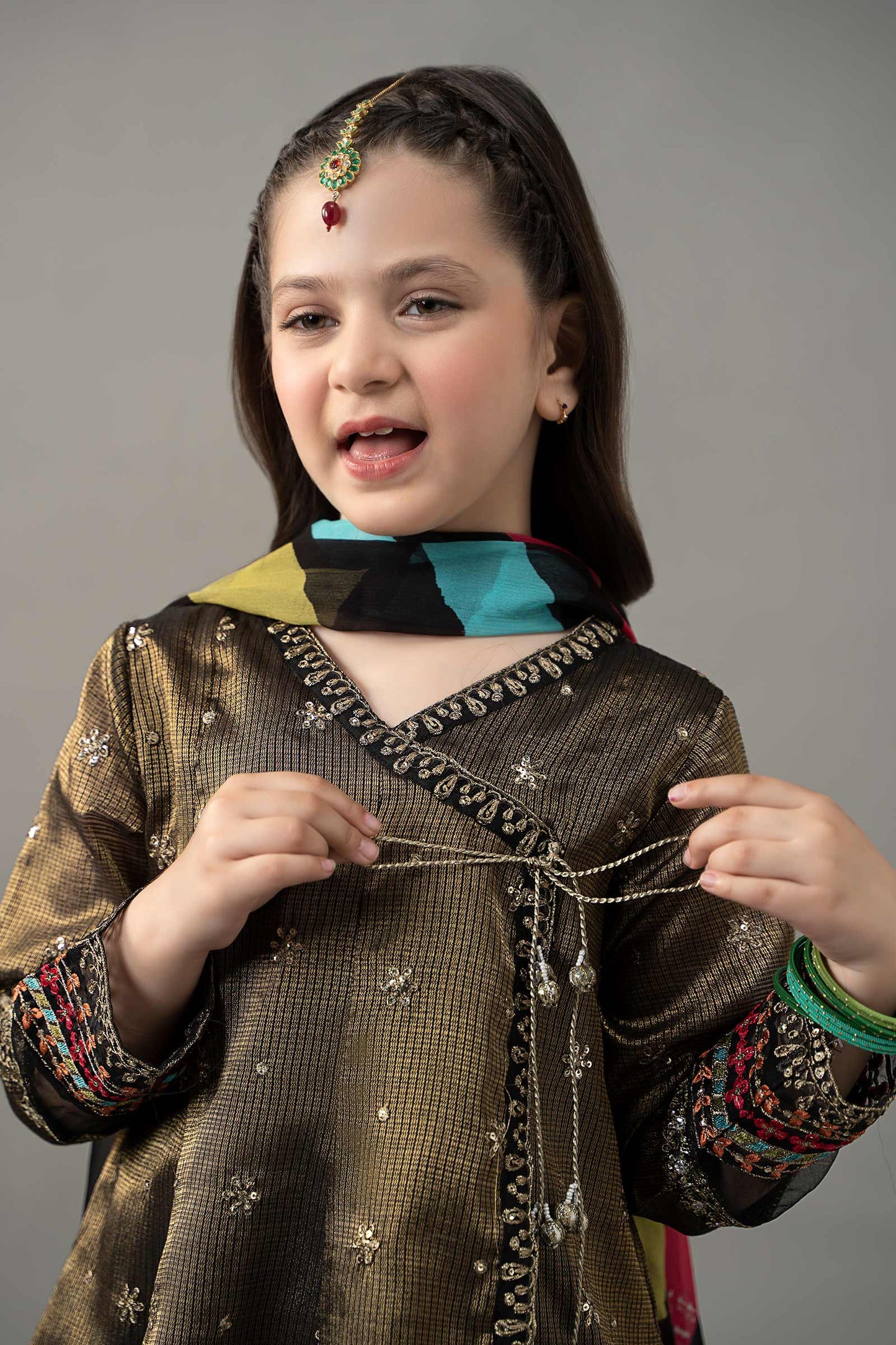 3 Piece Embroidered Cotton Zari Net Suit