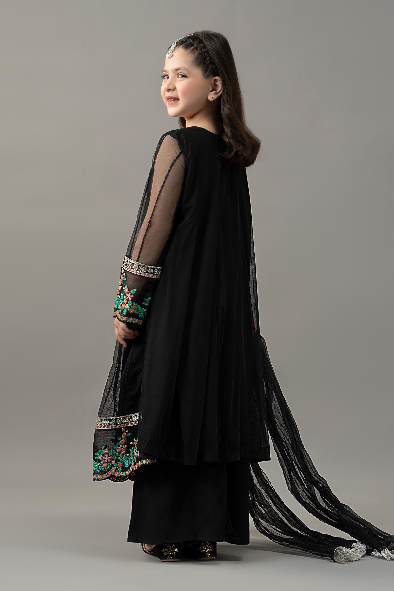 3 Piece Embroidered Polyester Net Suit