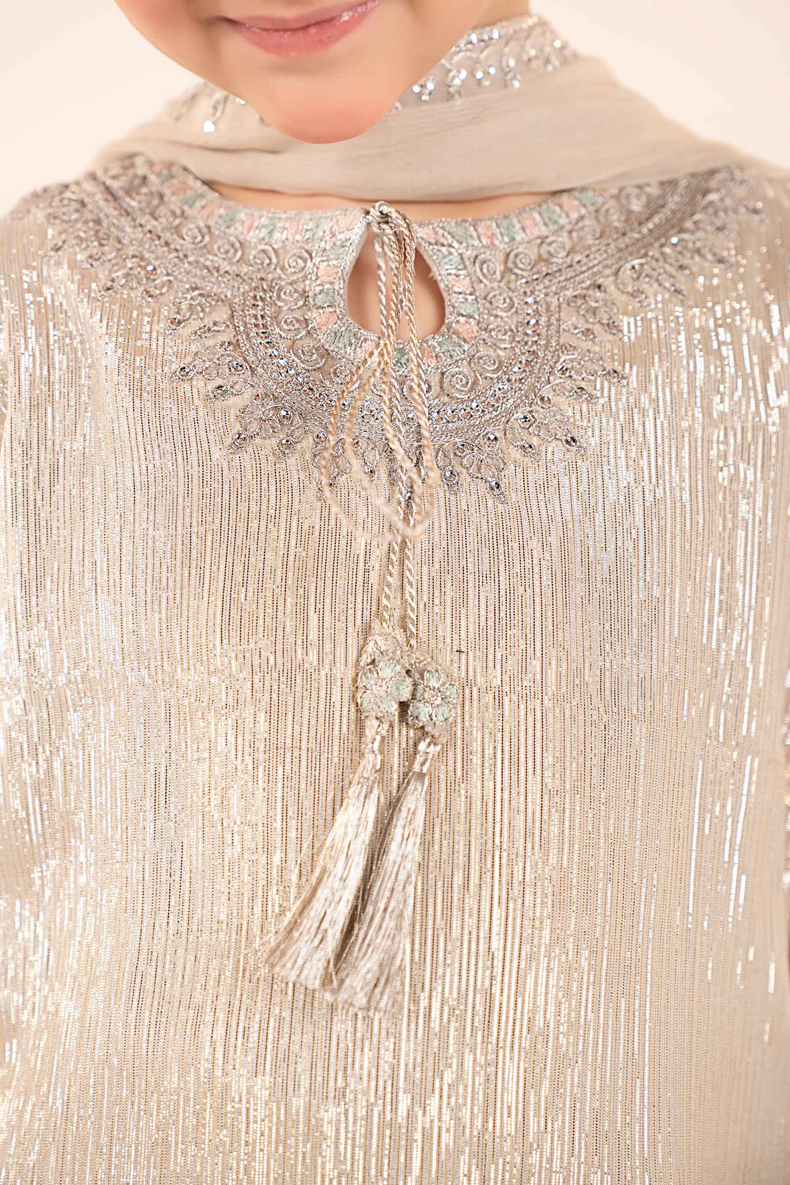 3 Piece Embroidered Shimmer Silk Suit