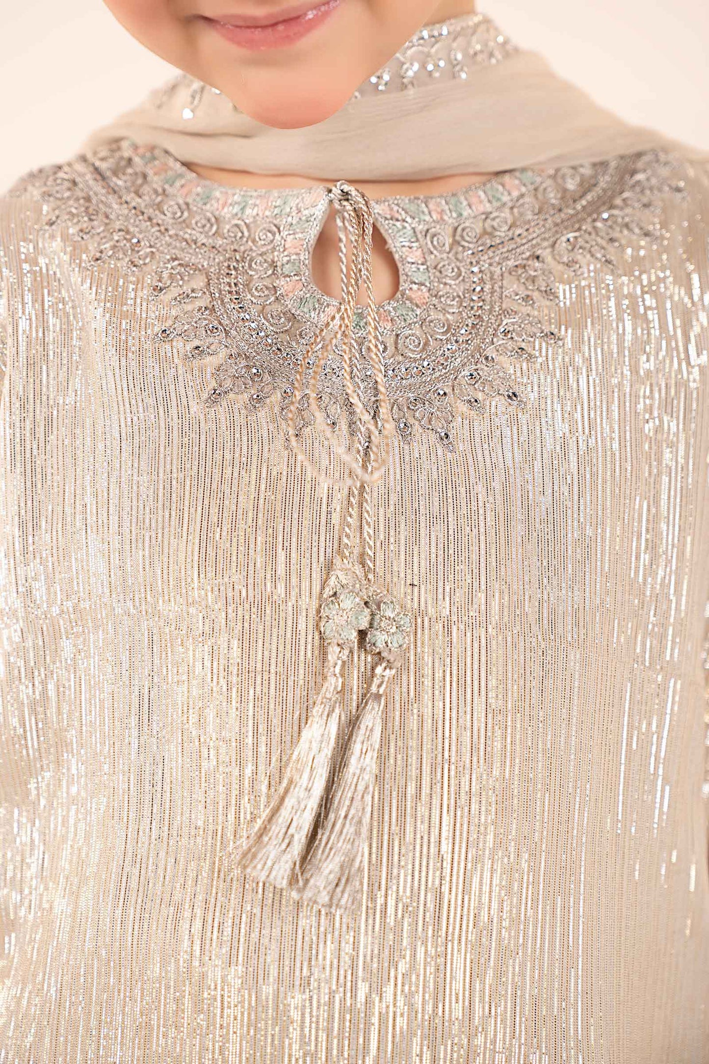 3 Piece Embroidered Shimmer Silk Suit