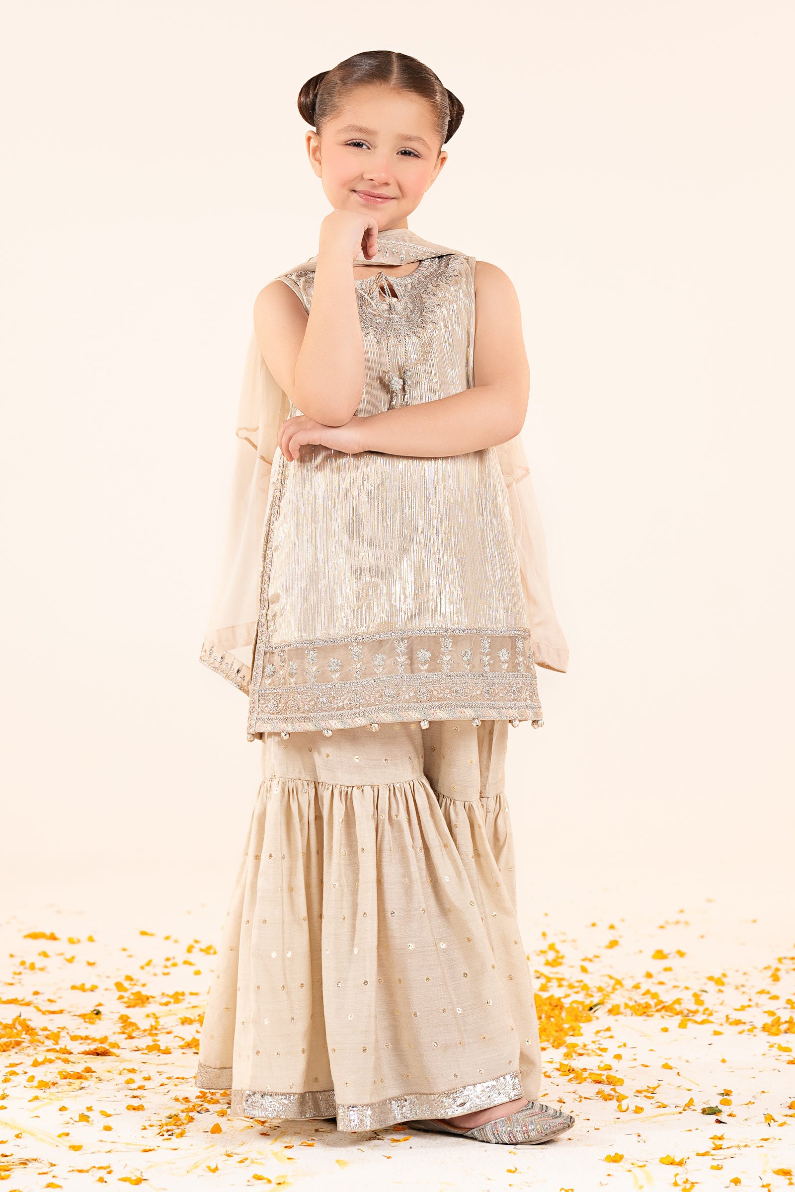 3 Piece Embroidered Shimmer Silk Suit