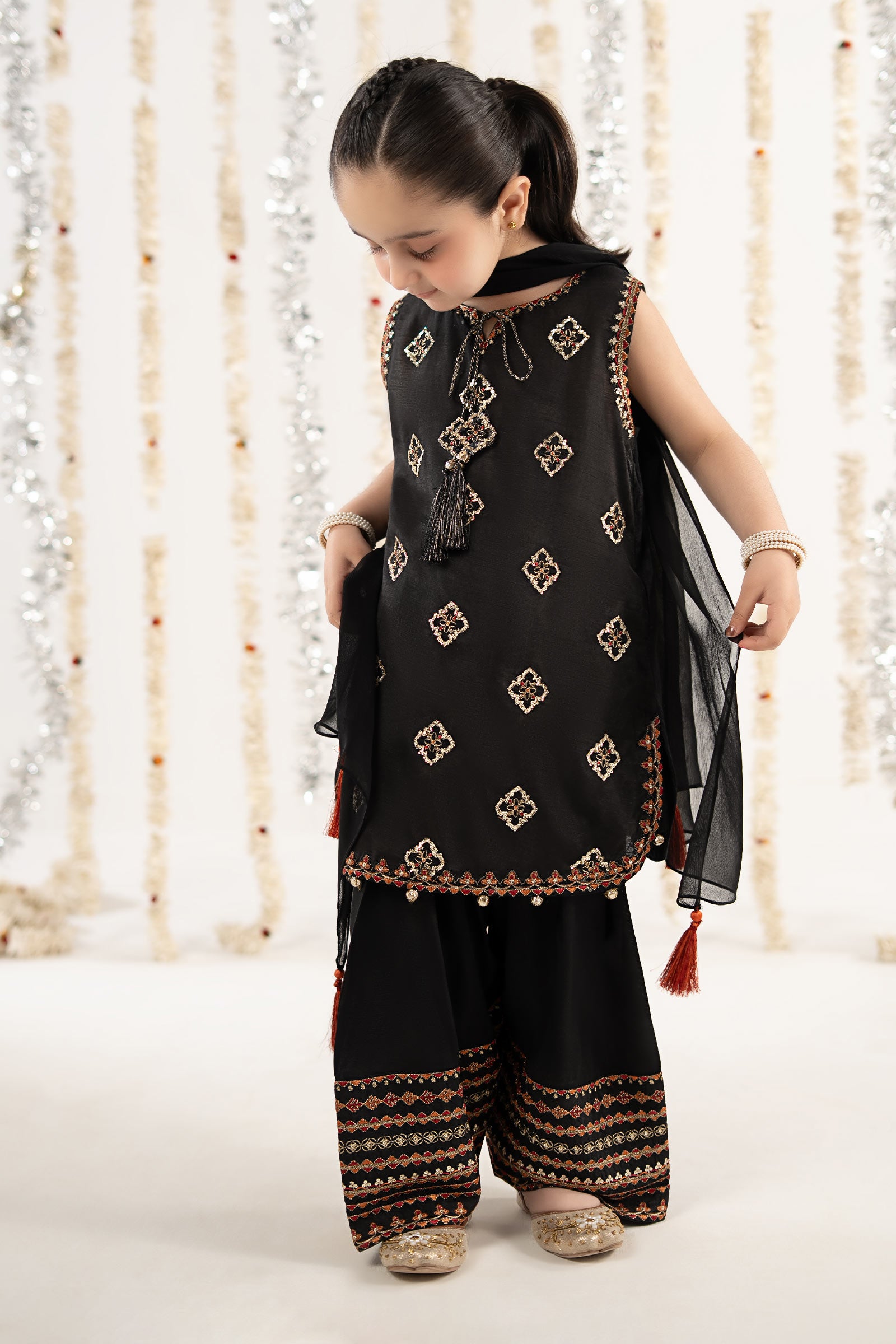 3 Piece Embroidered Raw Silk Suit