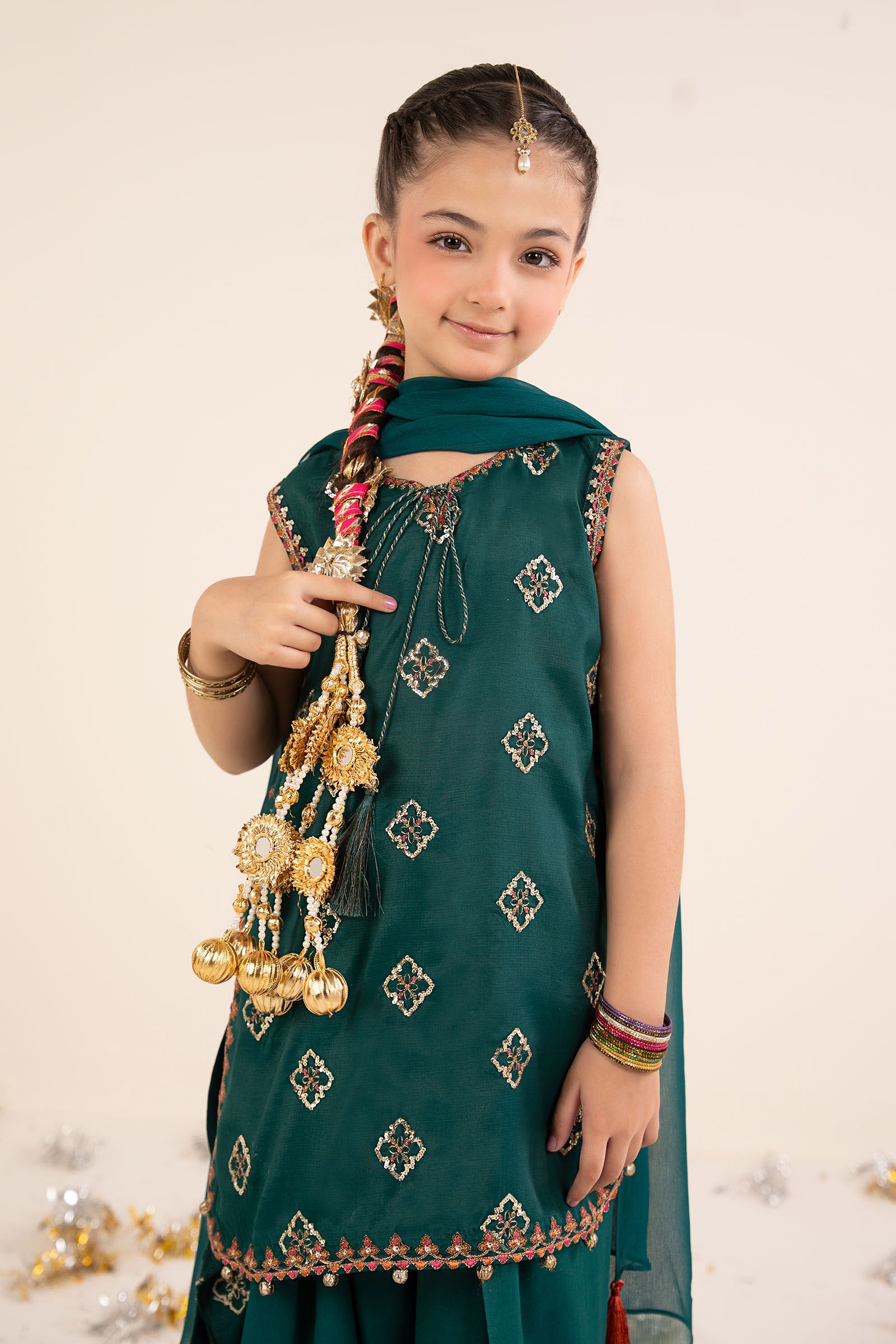 3 Piece Embroidered Raw Silk Suit