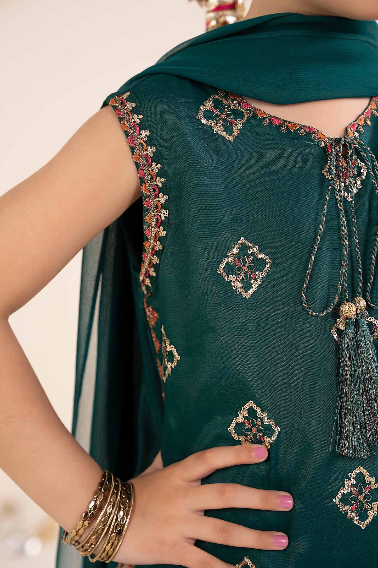 3 Piece Embroidered Raw Silk Suit