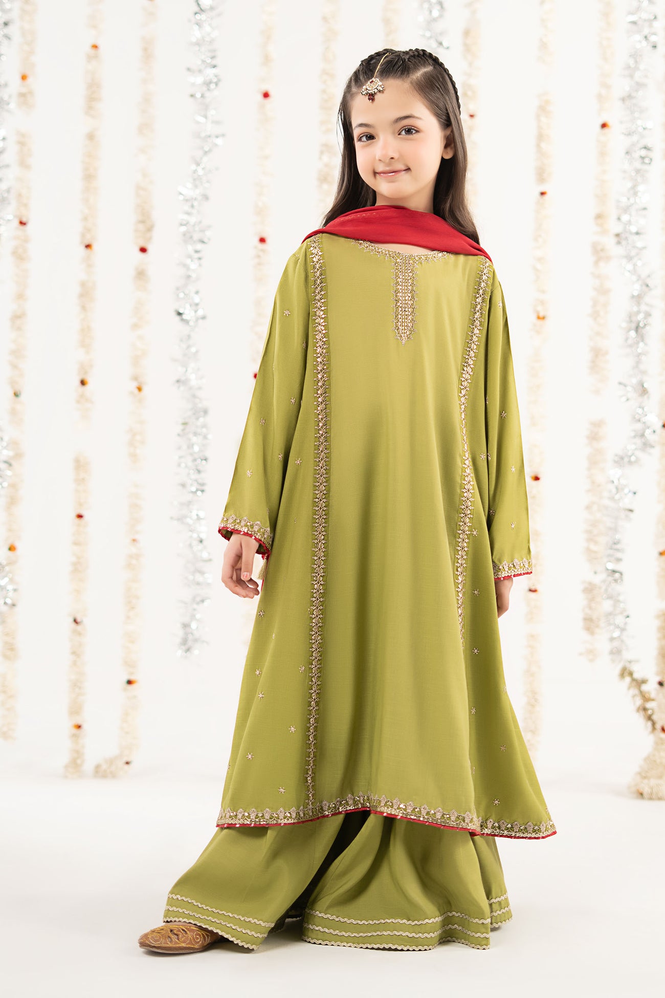 3 Piece Embroidered Raw Silk Suit