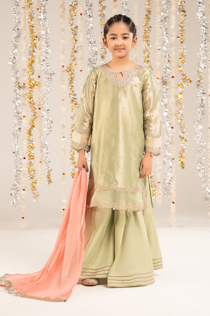 3 Piece Embroidered Tissue Suit All Products MSF2620-023-GRN