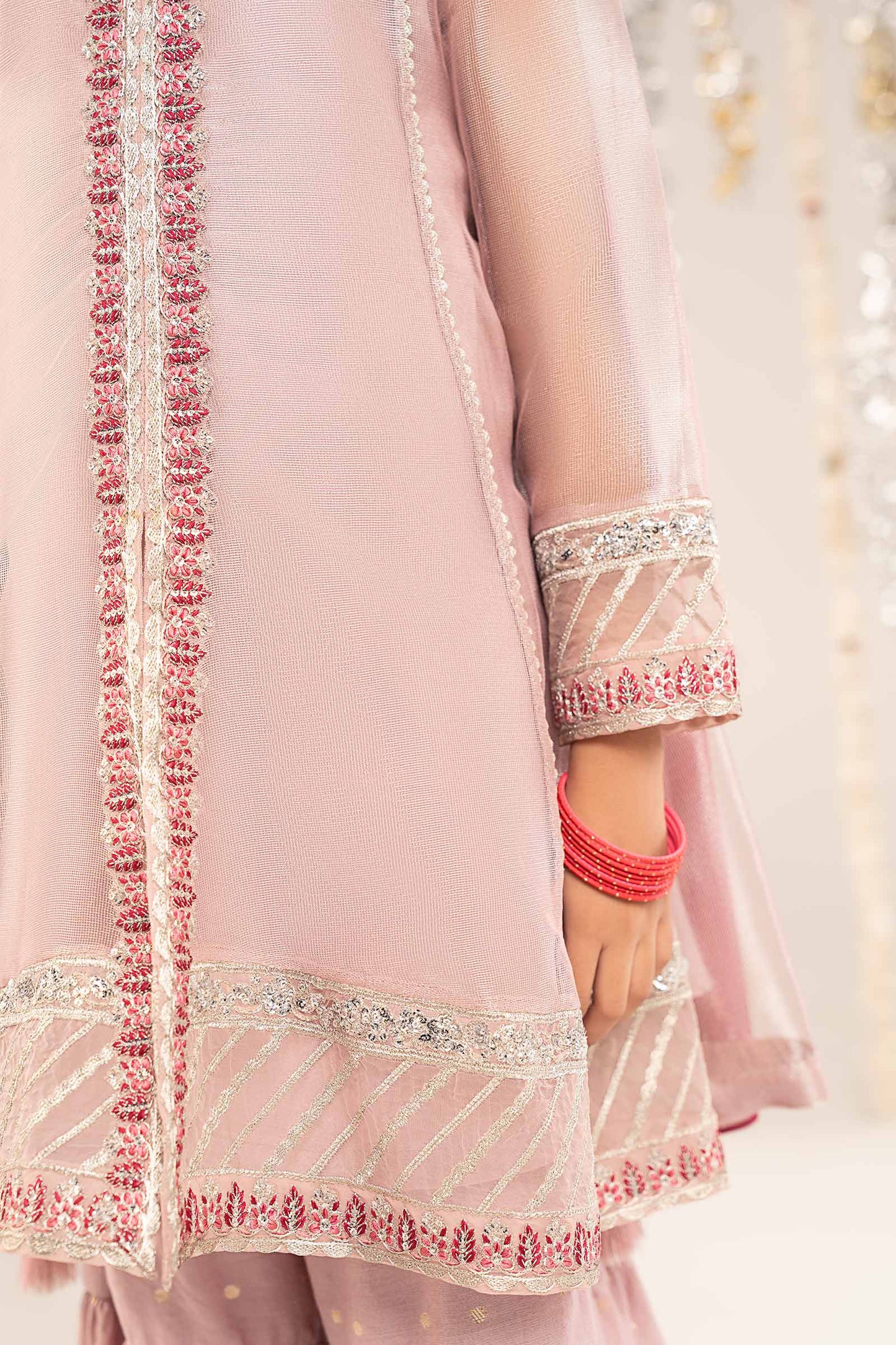 3 Piece Embroidered Zari Net Suit