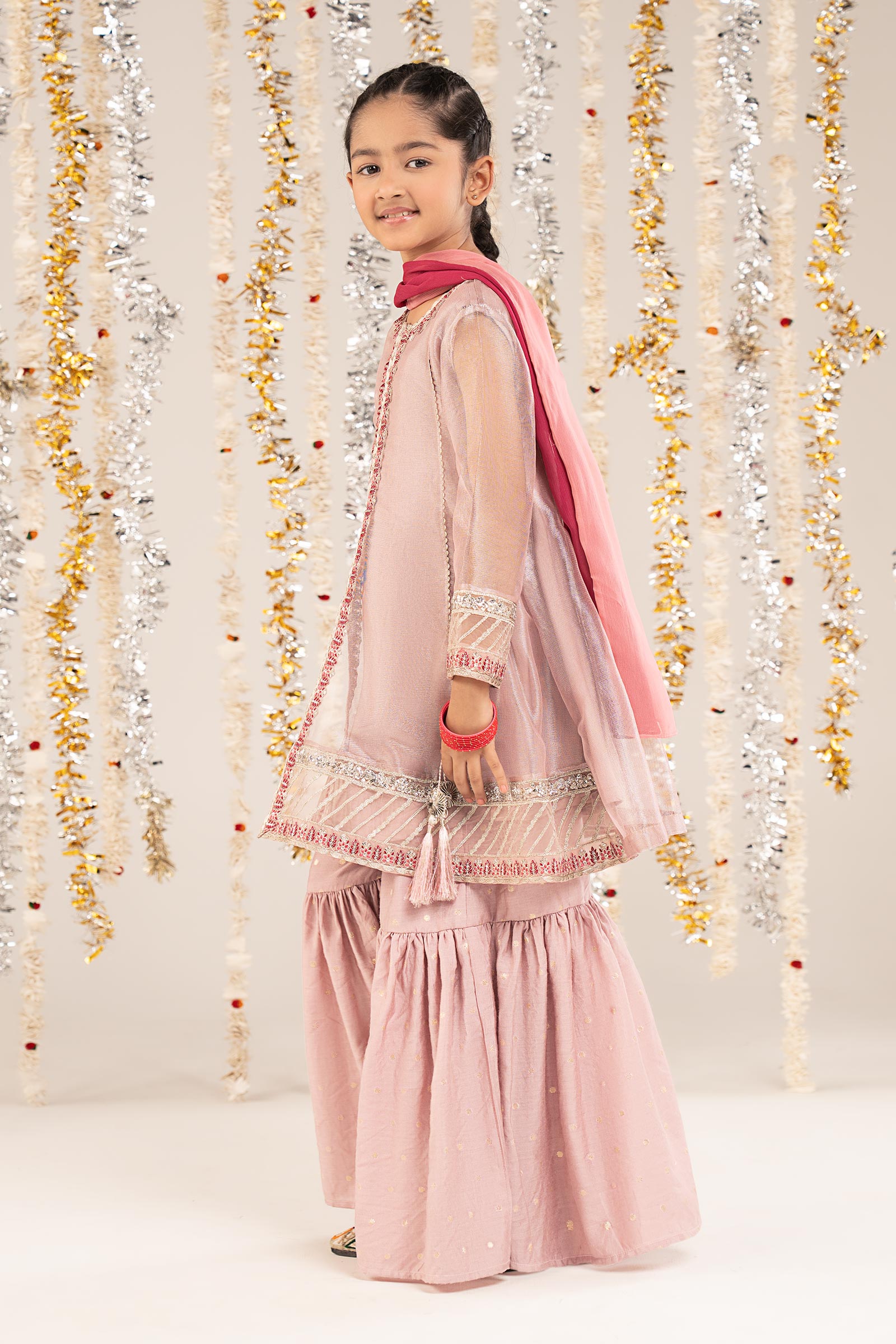 3 Piece Embroidered Zari Net Suit