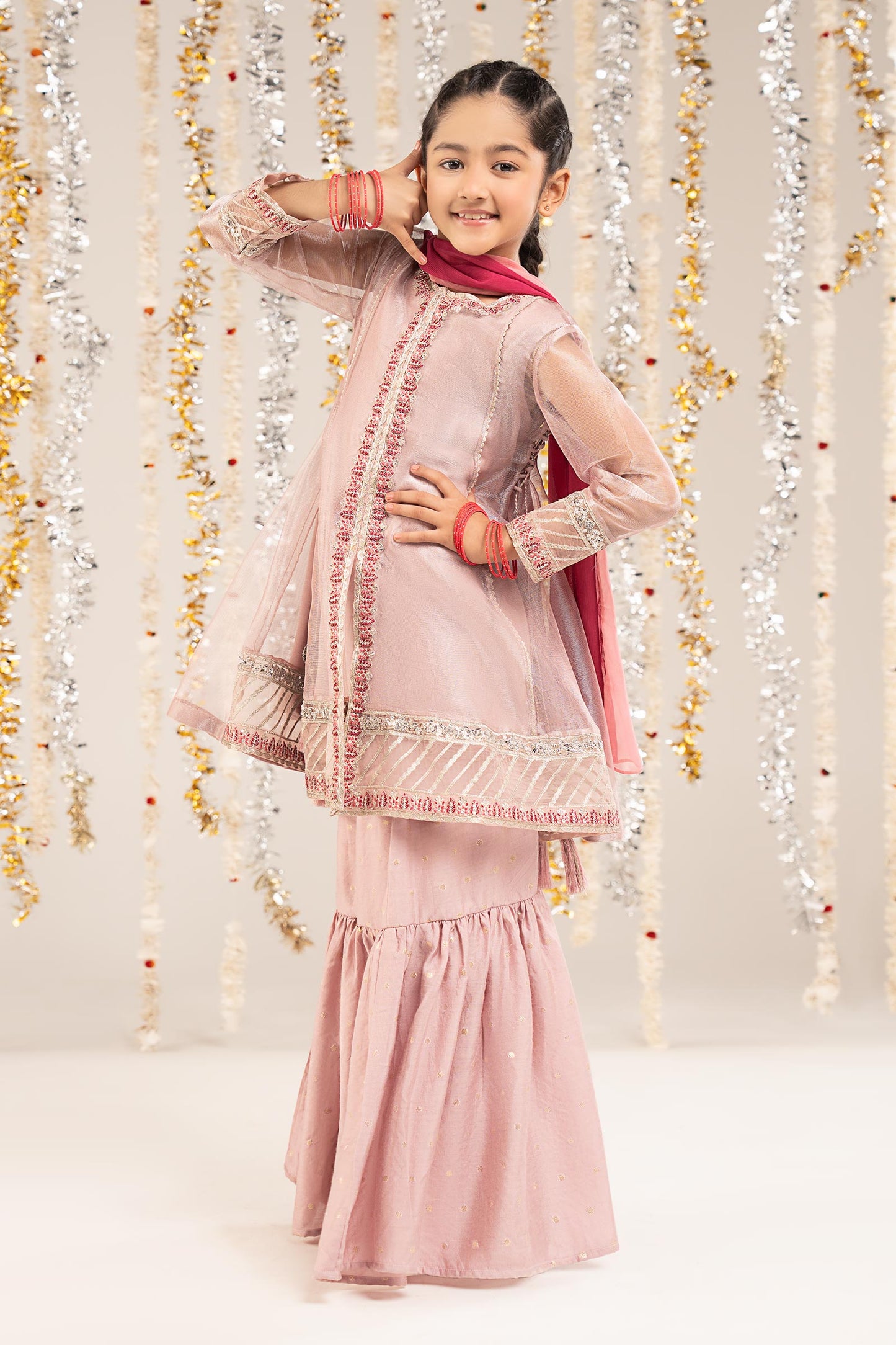 3 Piece Embroidered Zari Net Suit