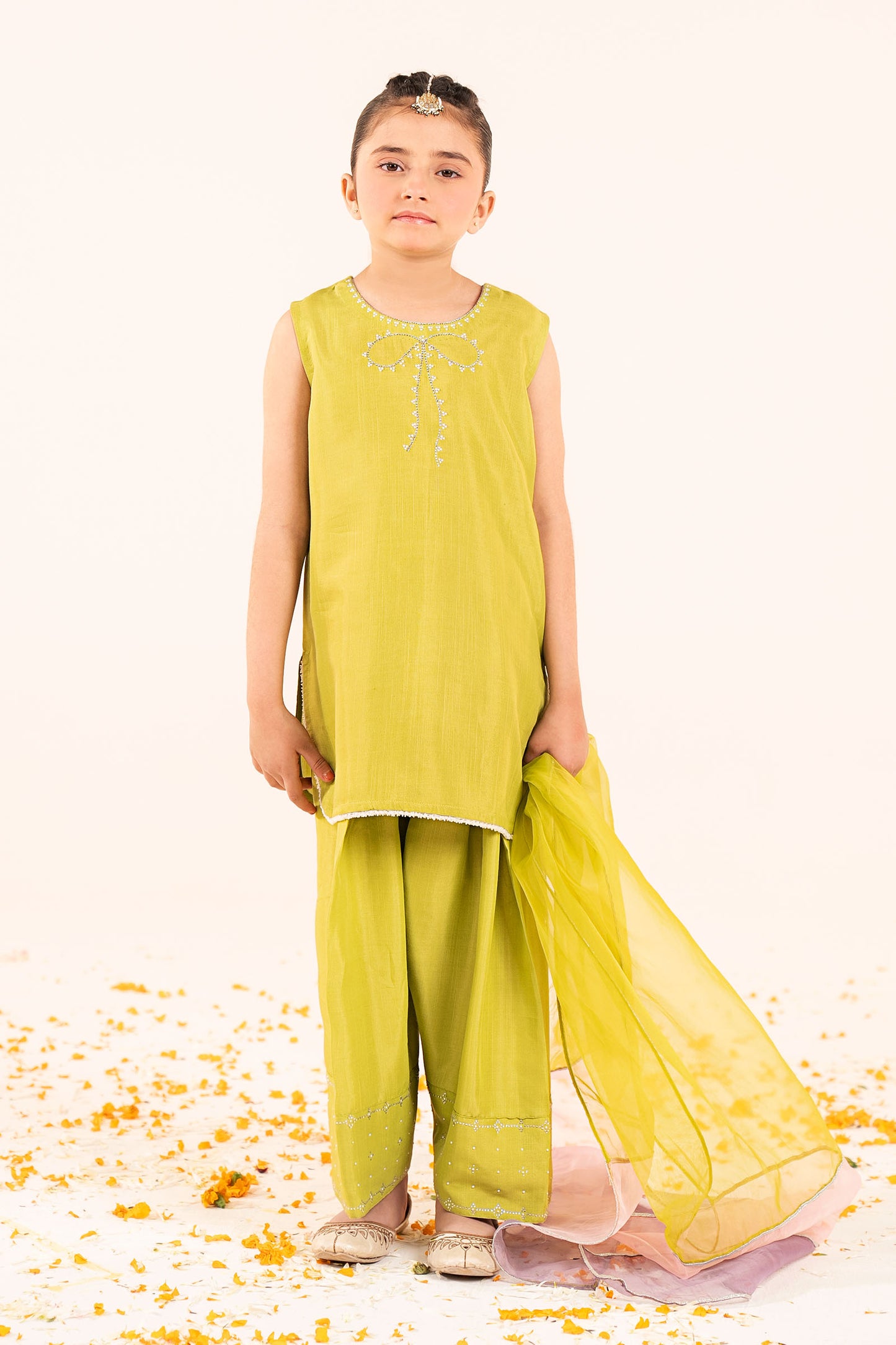 3 Piece Embellished Raw Silk Suit