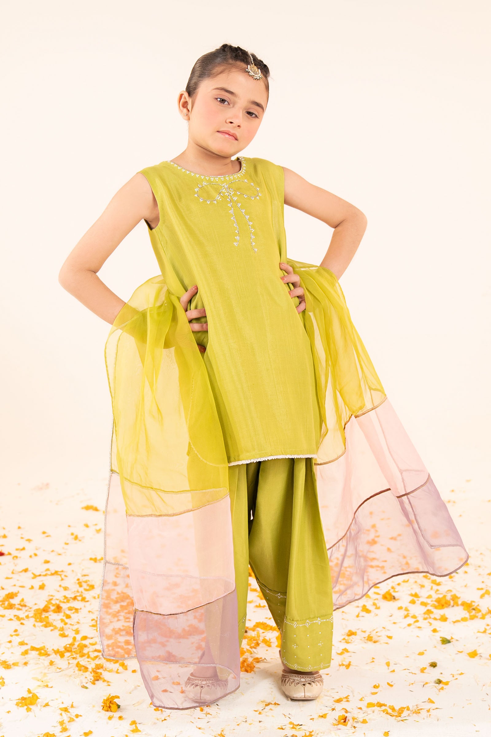 3 Piece Embellished Raw Silk Suit