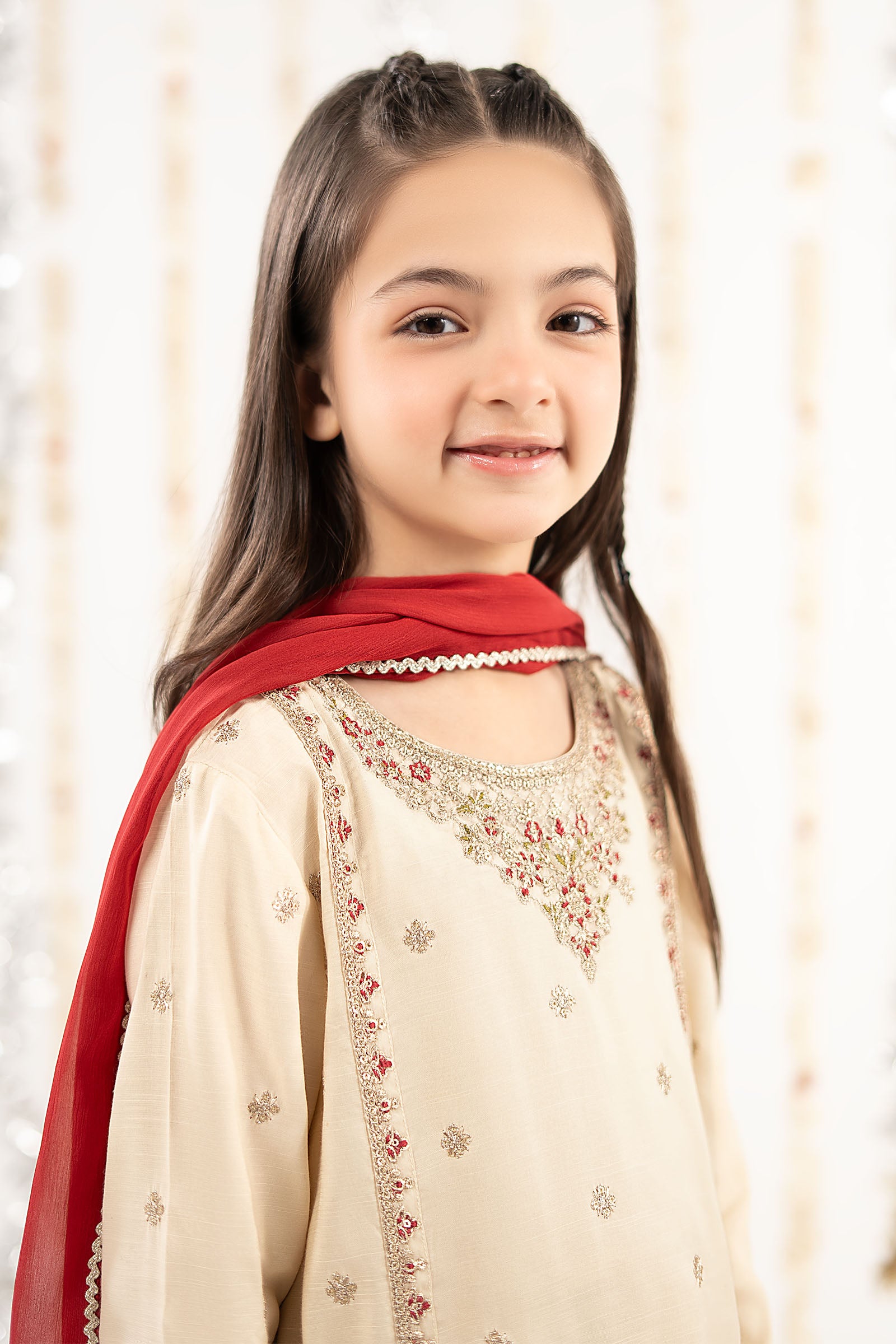 3 Piece Embroidered Raw Silk Suit