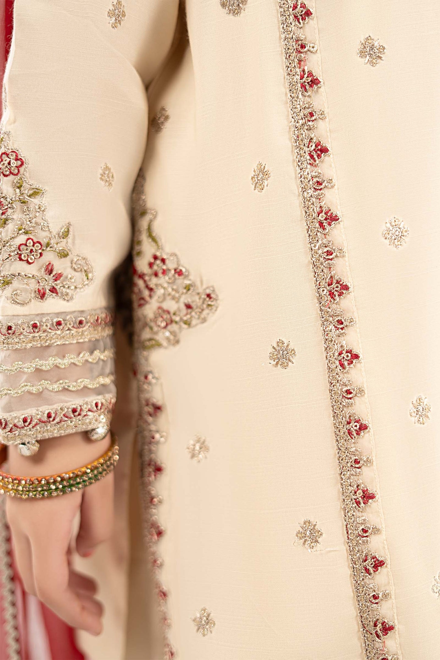 3 Piece Embroidered Raw Silk Suit