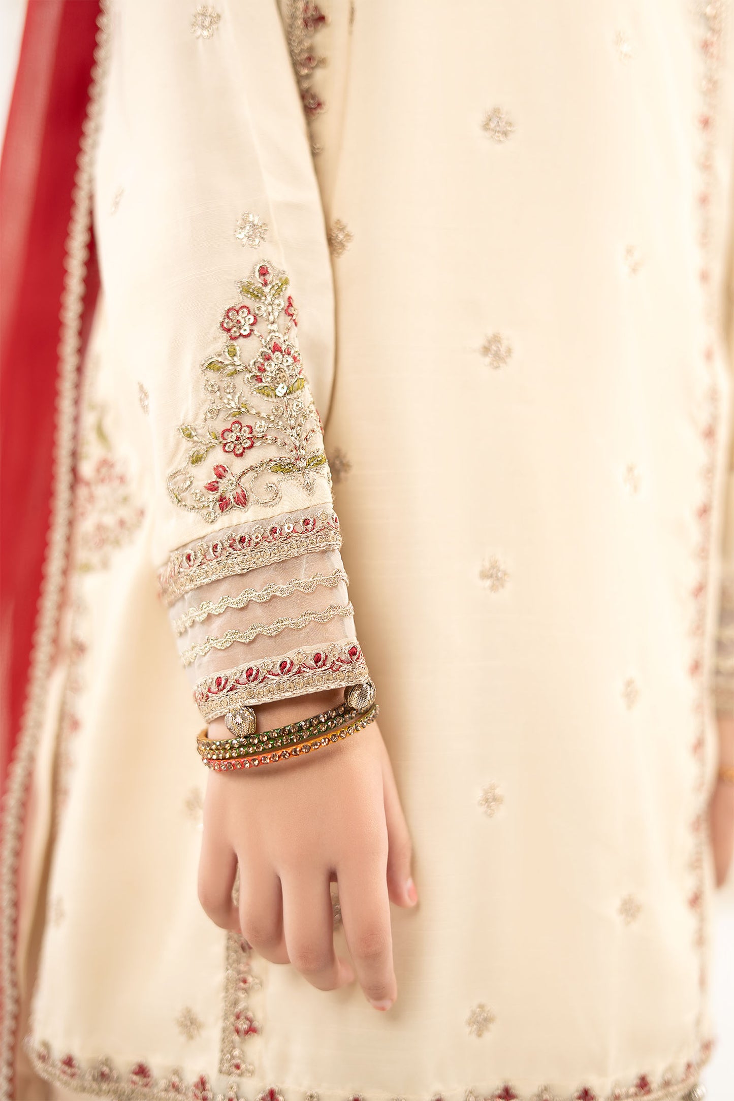 3 Piece Embroidered Raw Silk Suit