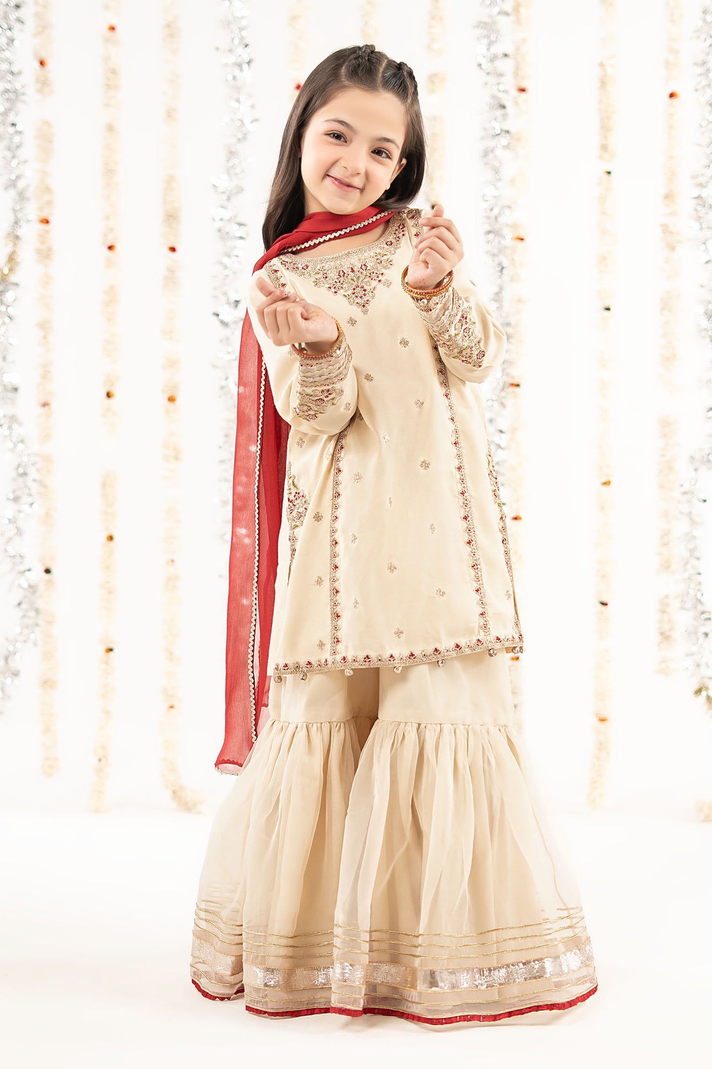 3 Piece Embroidered Raw Silk Suit