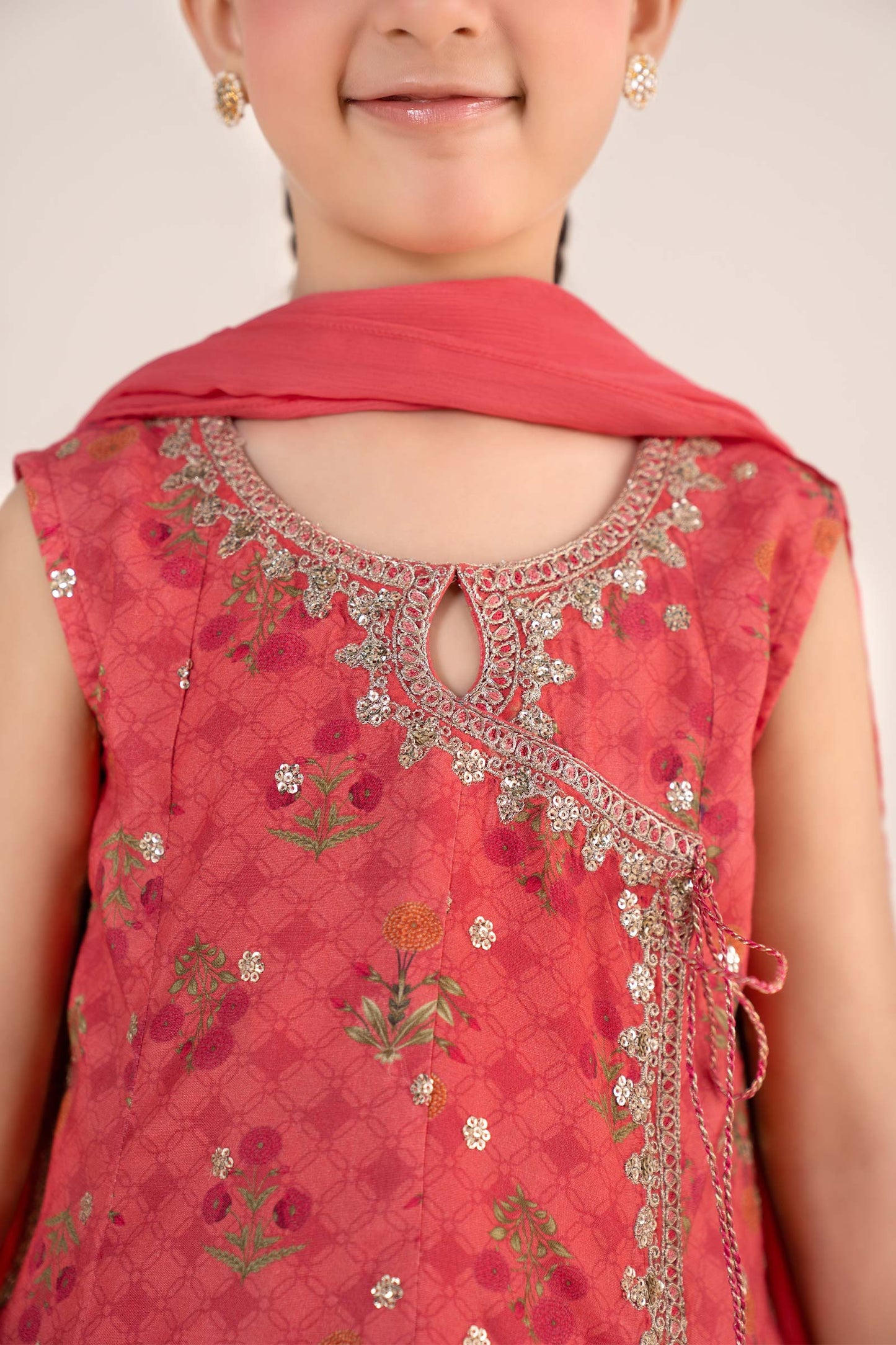 3 Piece Embroidered Raw Silk Suit