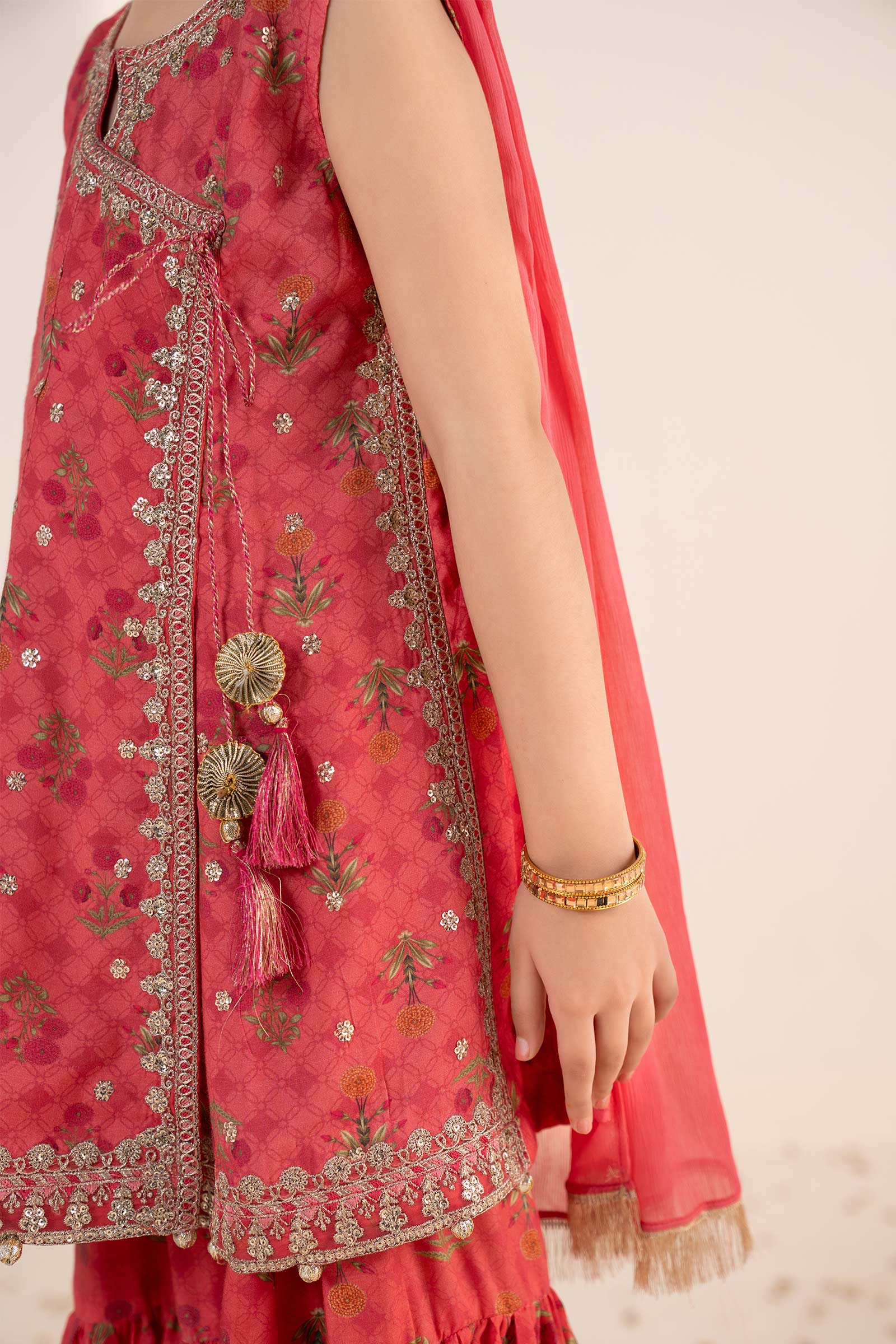 3 Piece Embroidered Raw Silk Suit