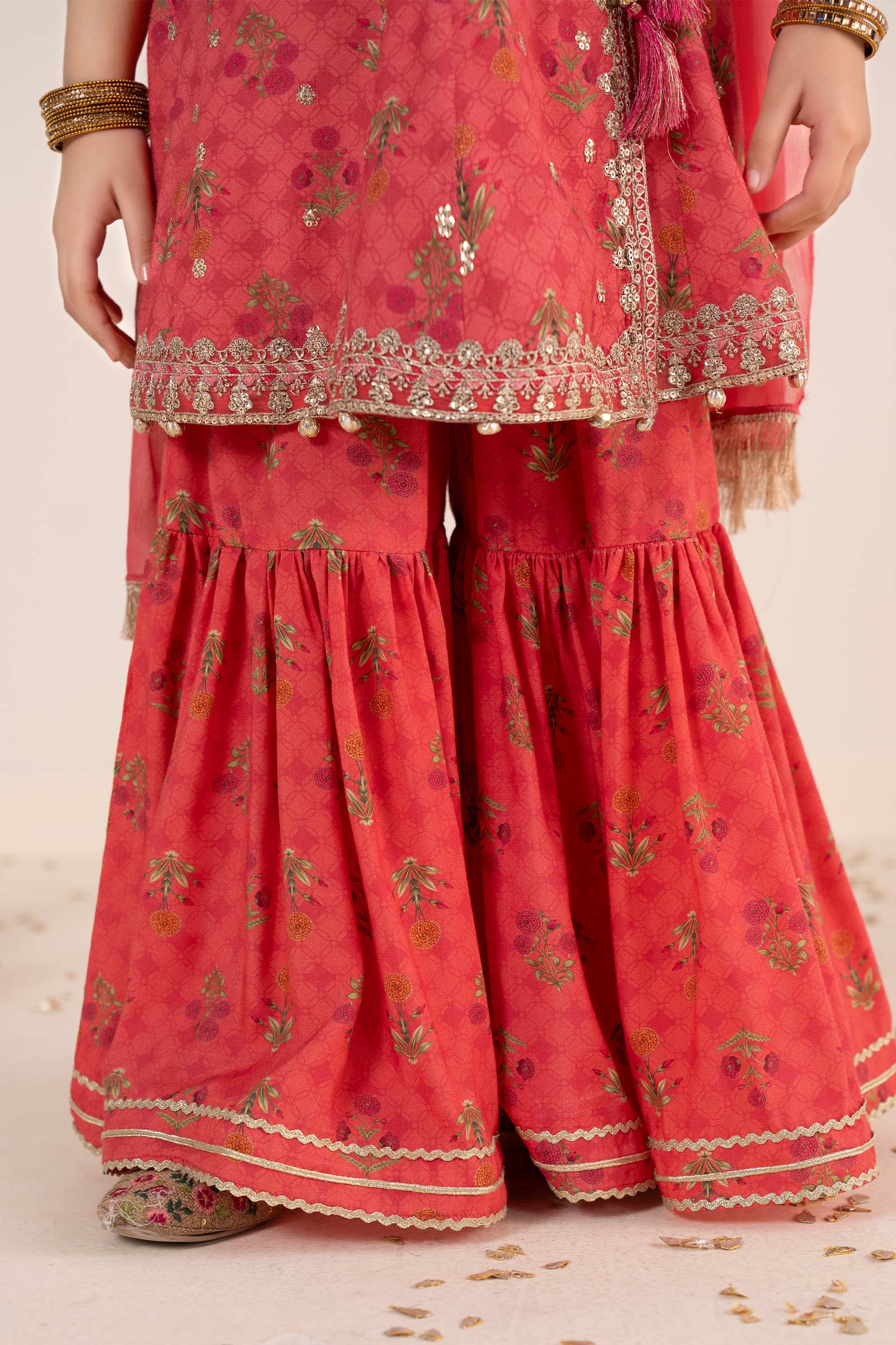 3 Piece Embroidered Raw Silk Suit