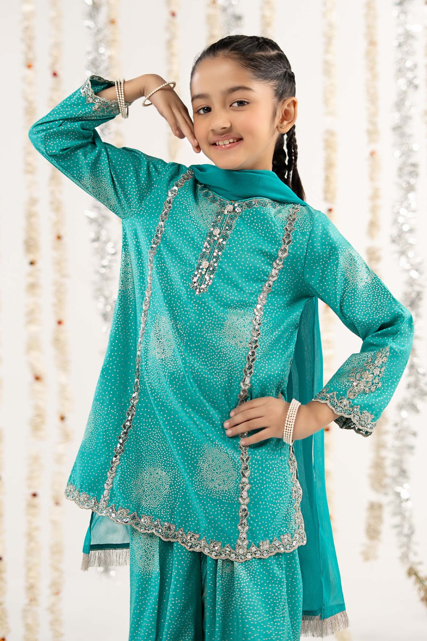 3 Piece Embroidered Raw Silk Suit
