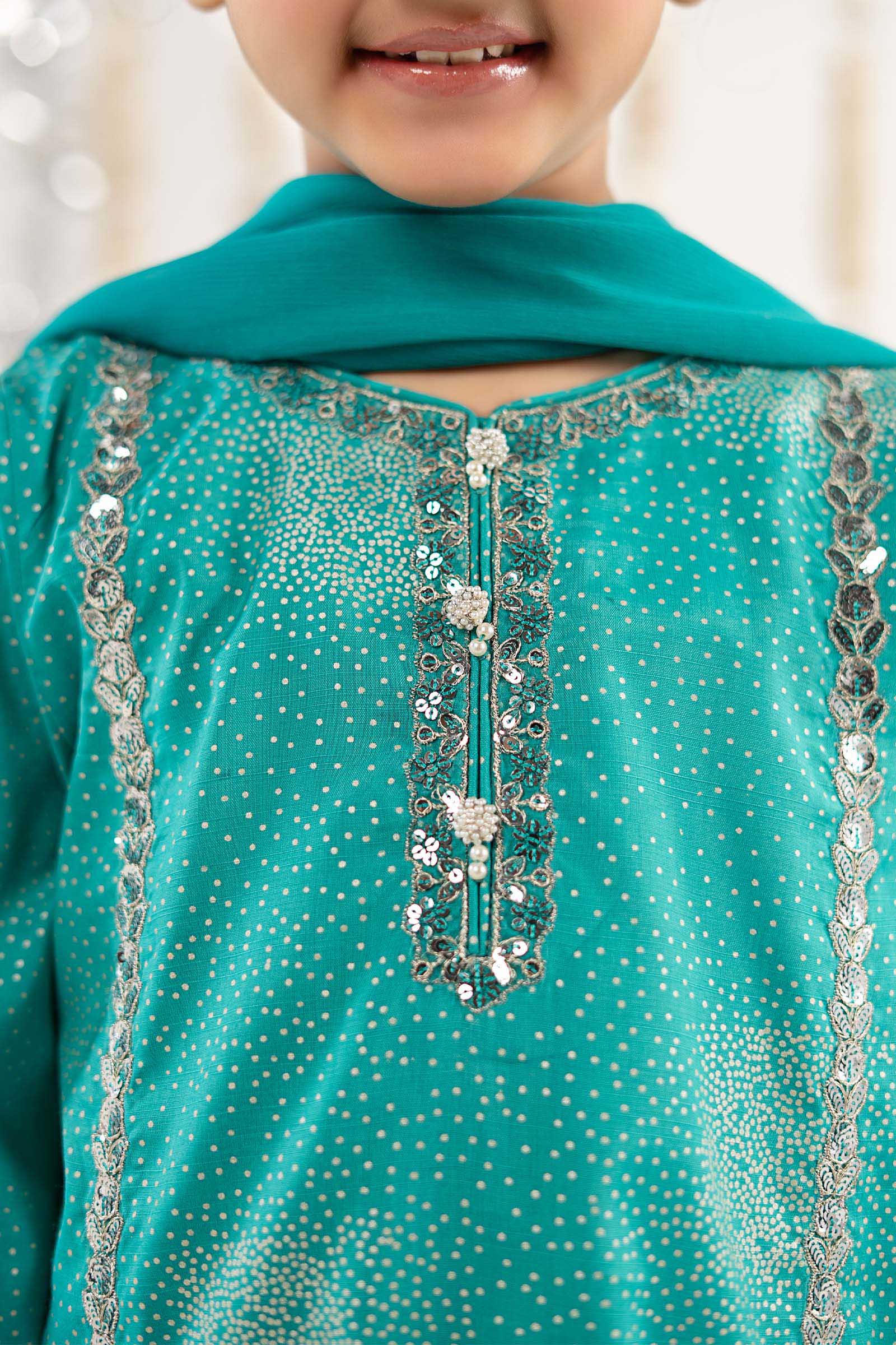 3 Piece Embroidered Raw Silk Suit