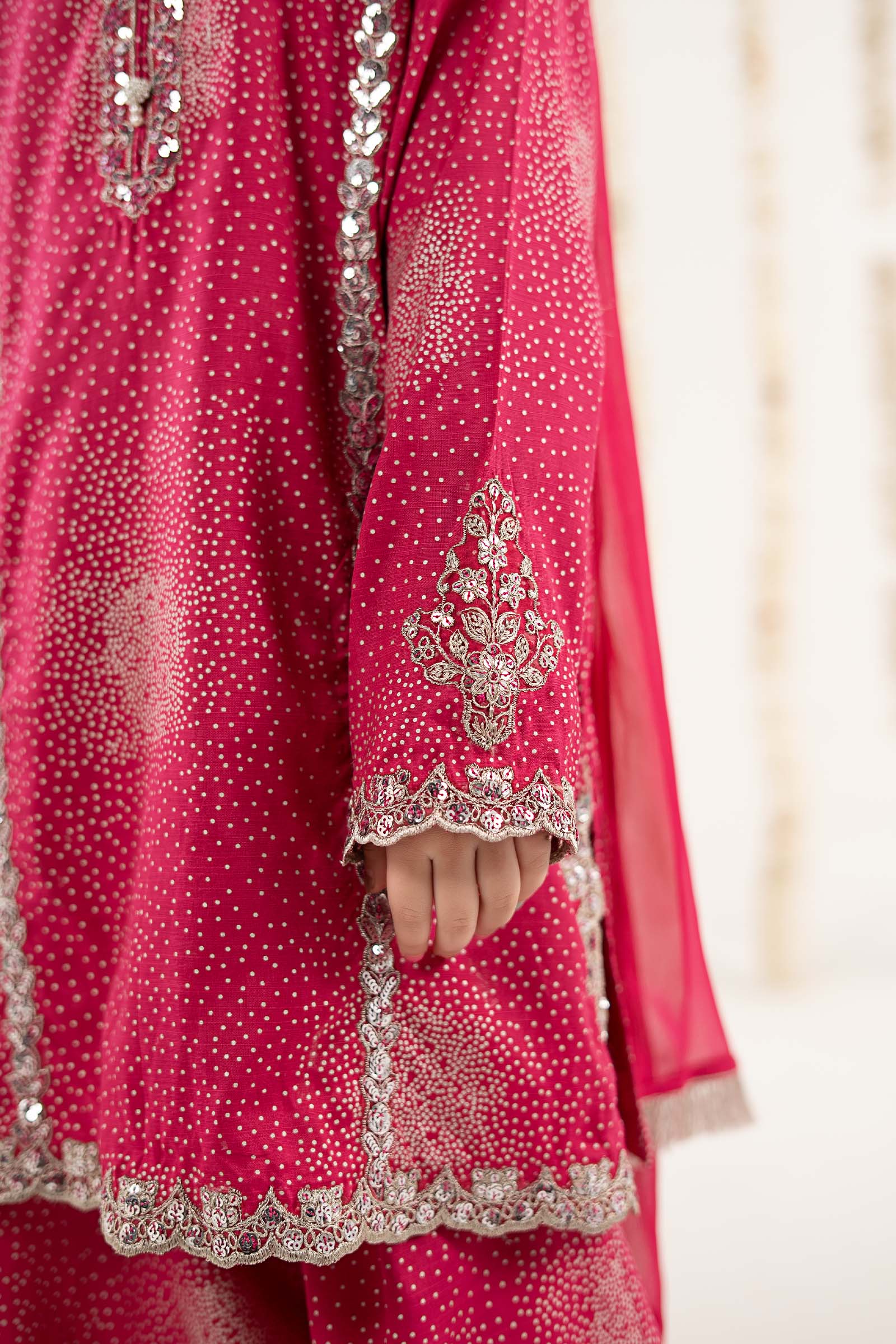 3 Piece Embroidered Raw Silk Suit