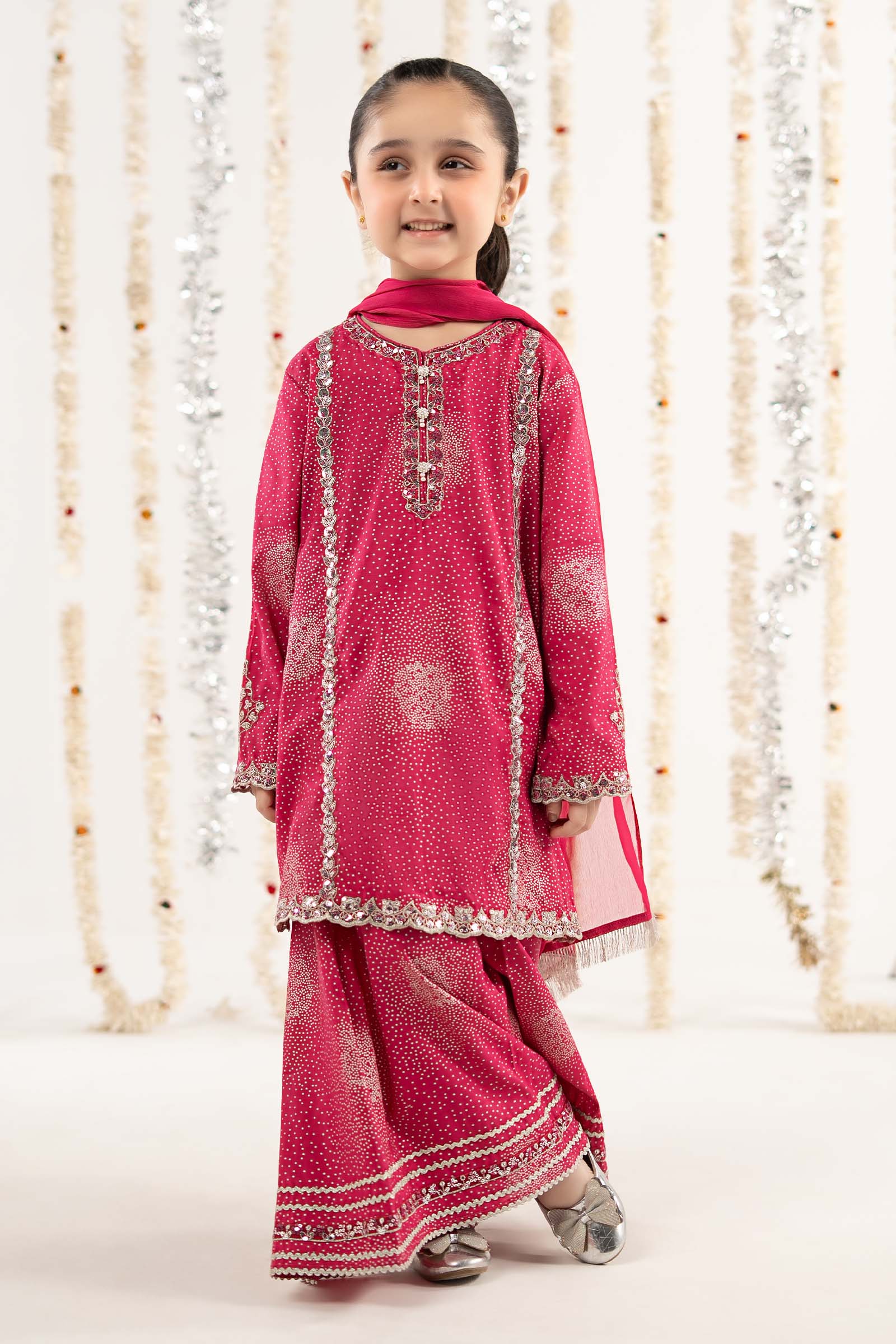 3 Piece Embroidered Raw Silk Suit