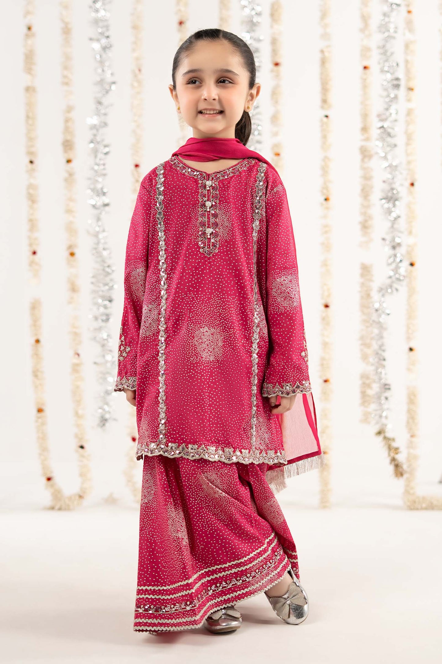 3 Piece Embroidered Raw Silk Suit