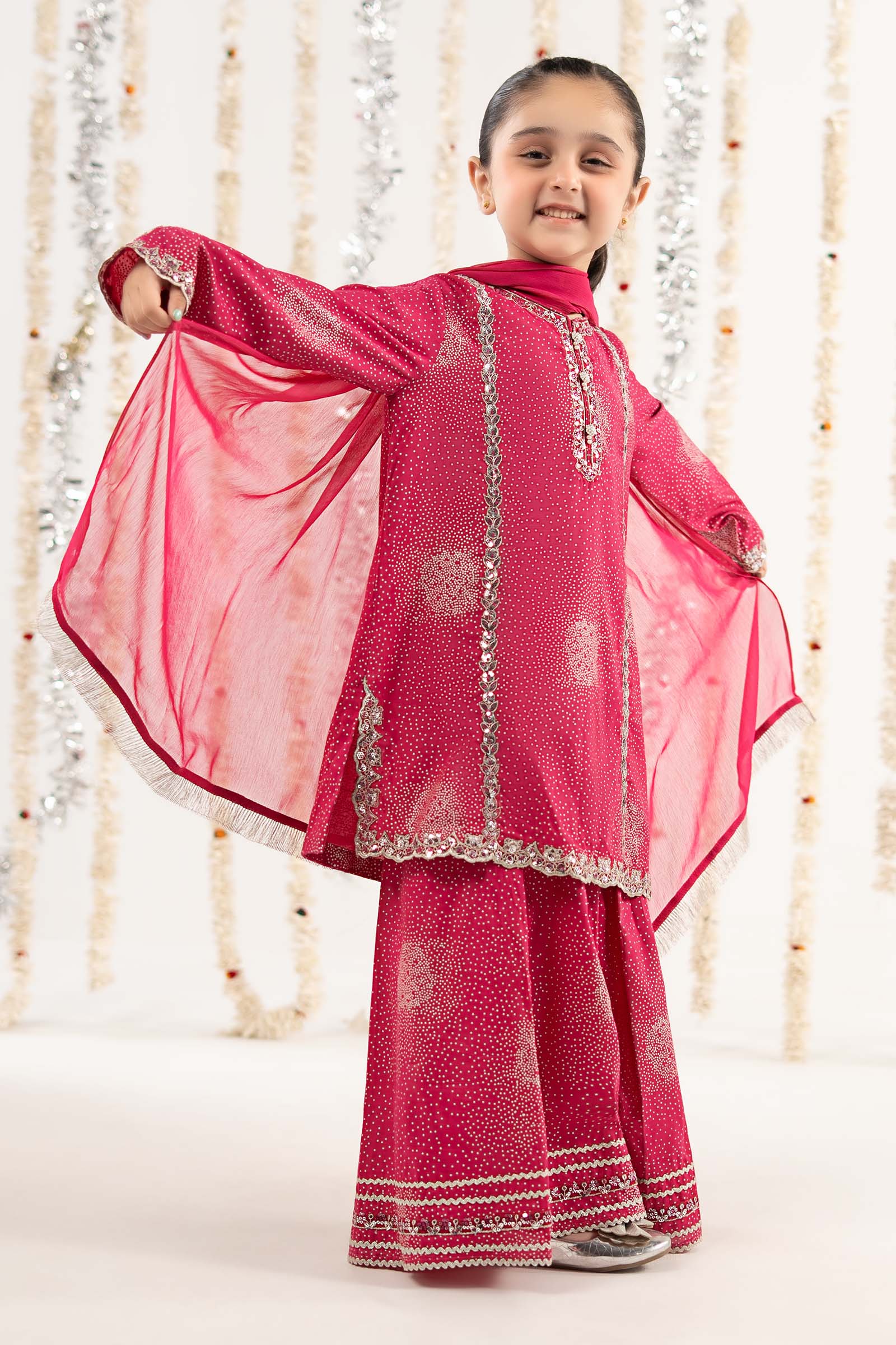 3 Piece Embroidered Raw Silk Suit