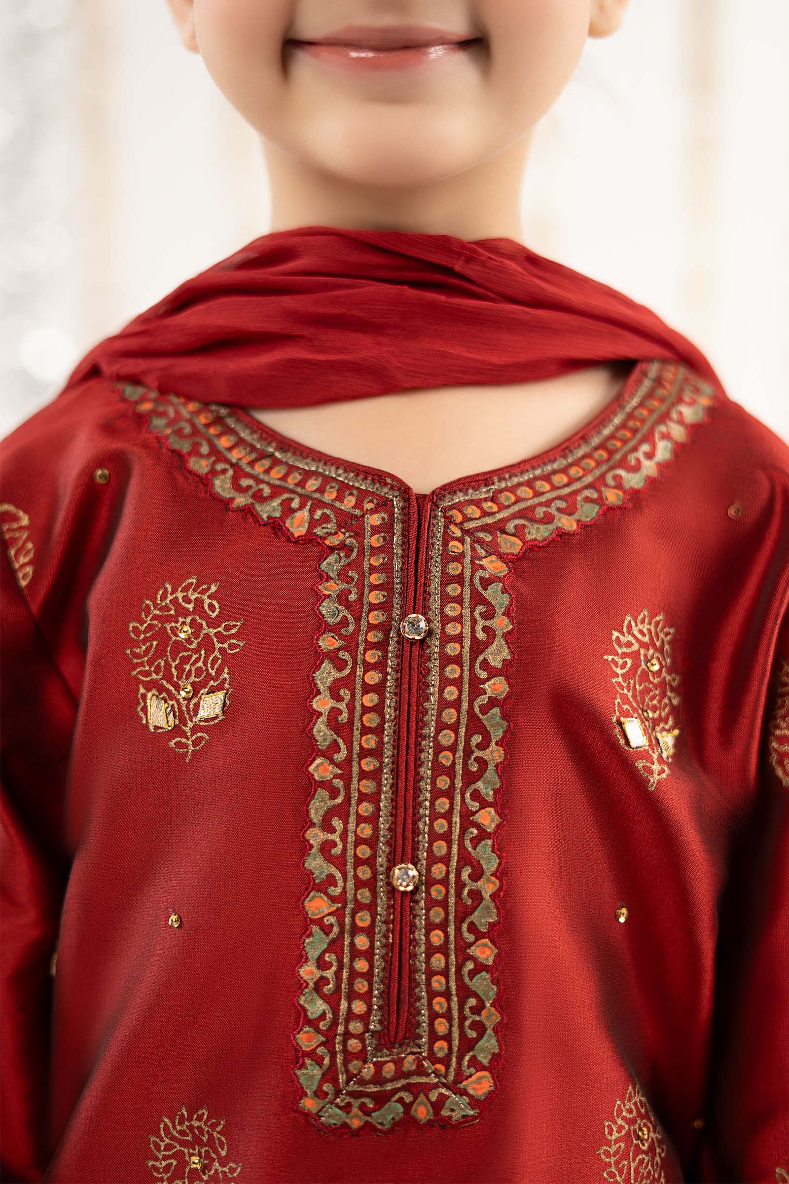 3 Piece Printed Two Tone Silk Suit