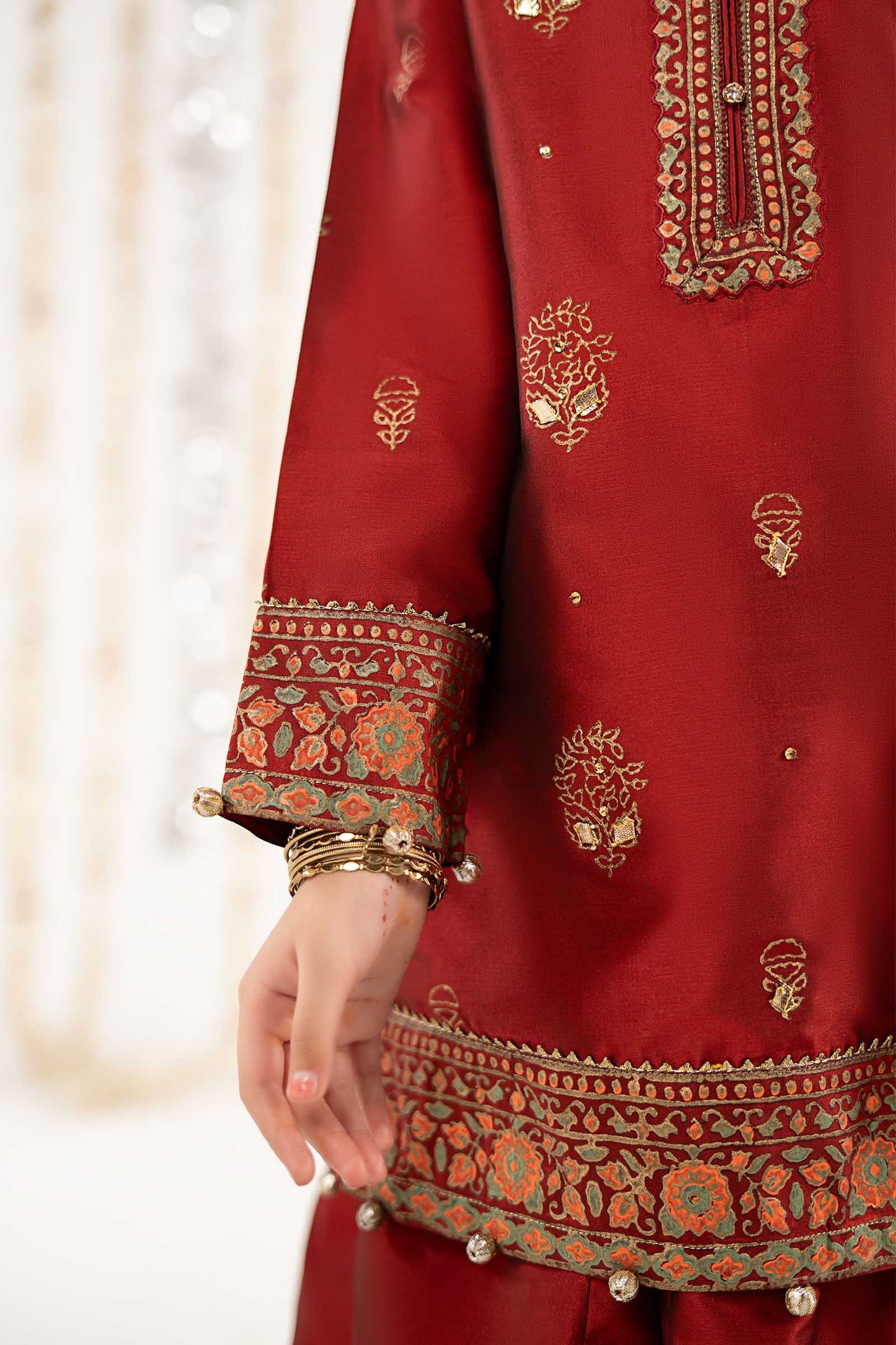 3 Piece Printed Two Tone Silk Suit