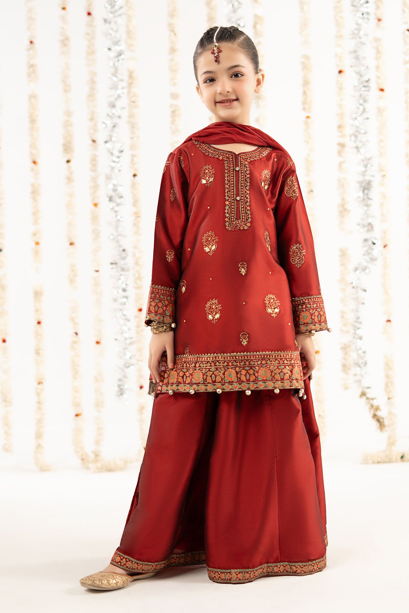 3 Piece Printed Two Tone Silk Suit