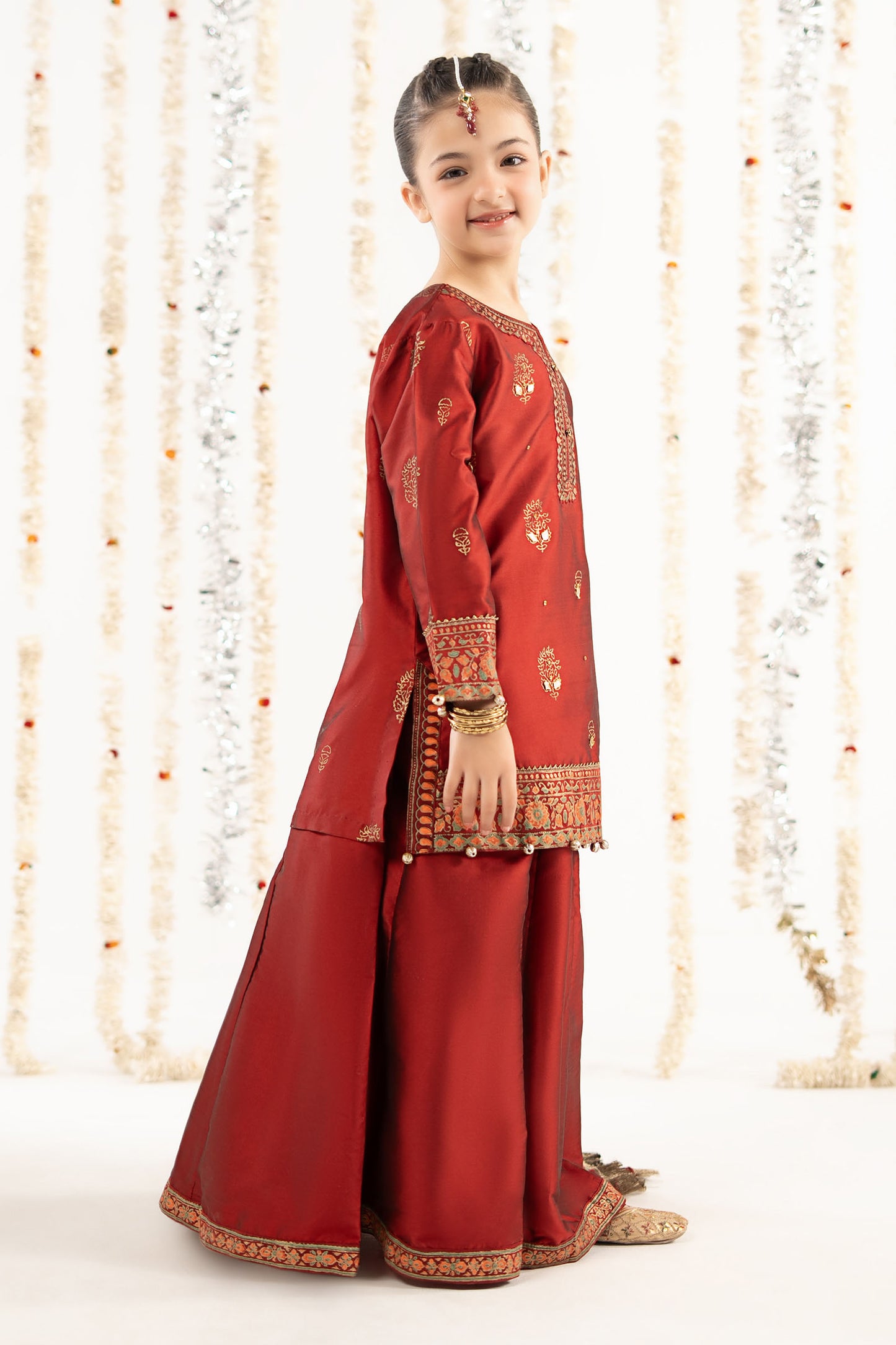 3 Piece Printed Two Tone Silk Suit