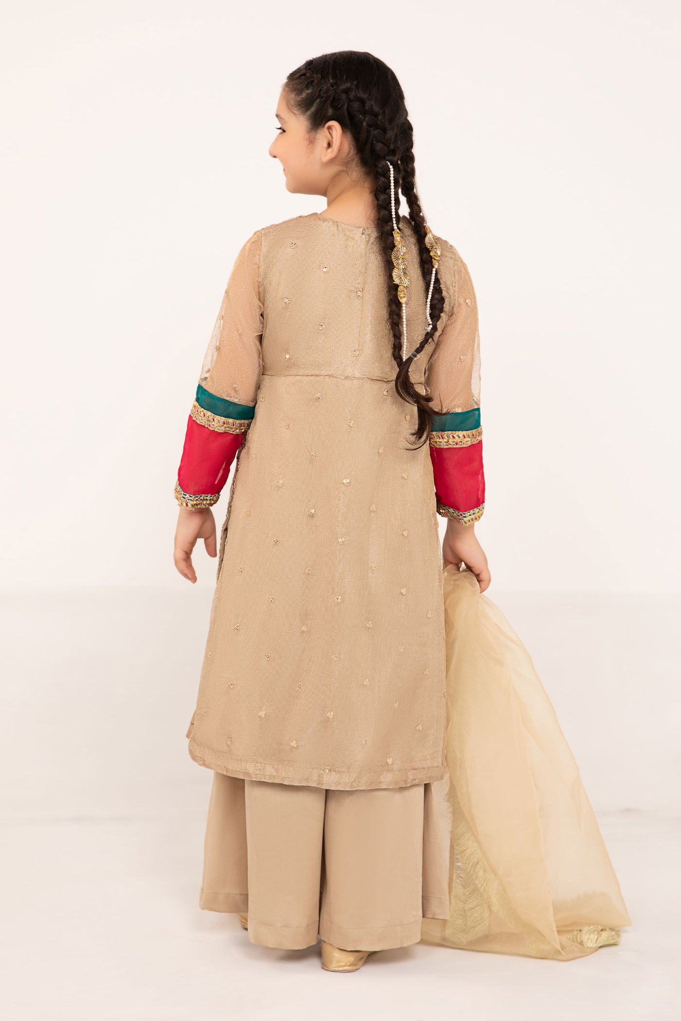 3 Piece Embroidered Zari Net Suit
