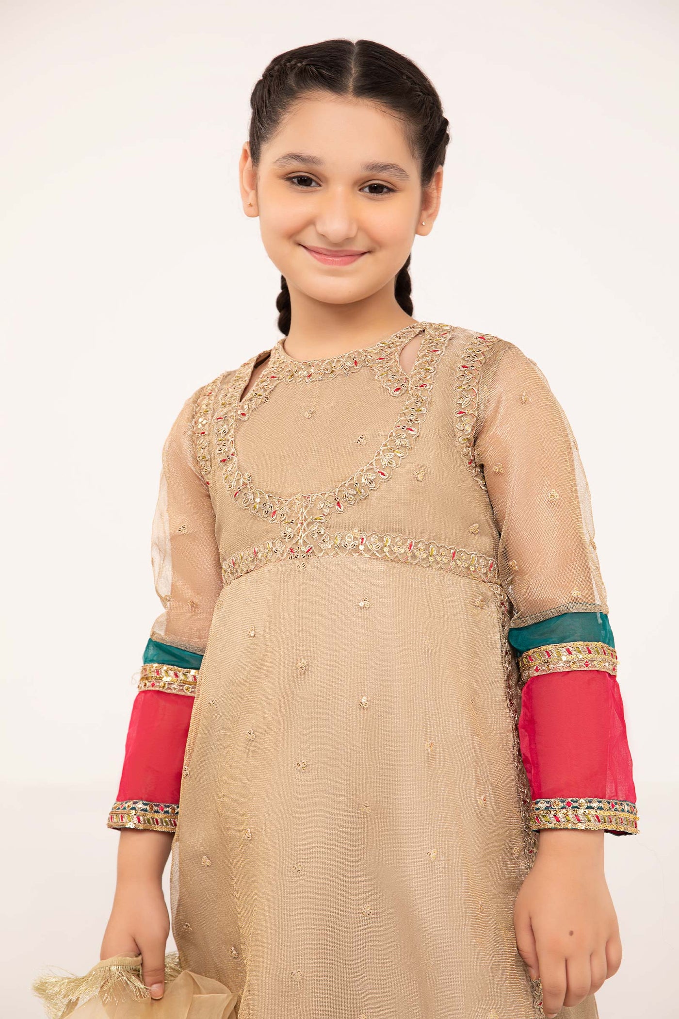 3 Piece Embroidered Zari Net Suit