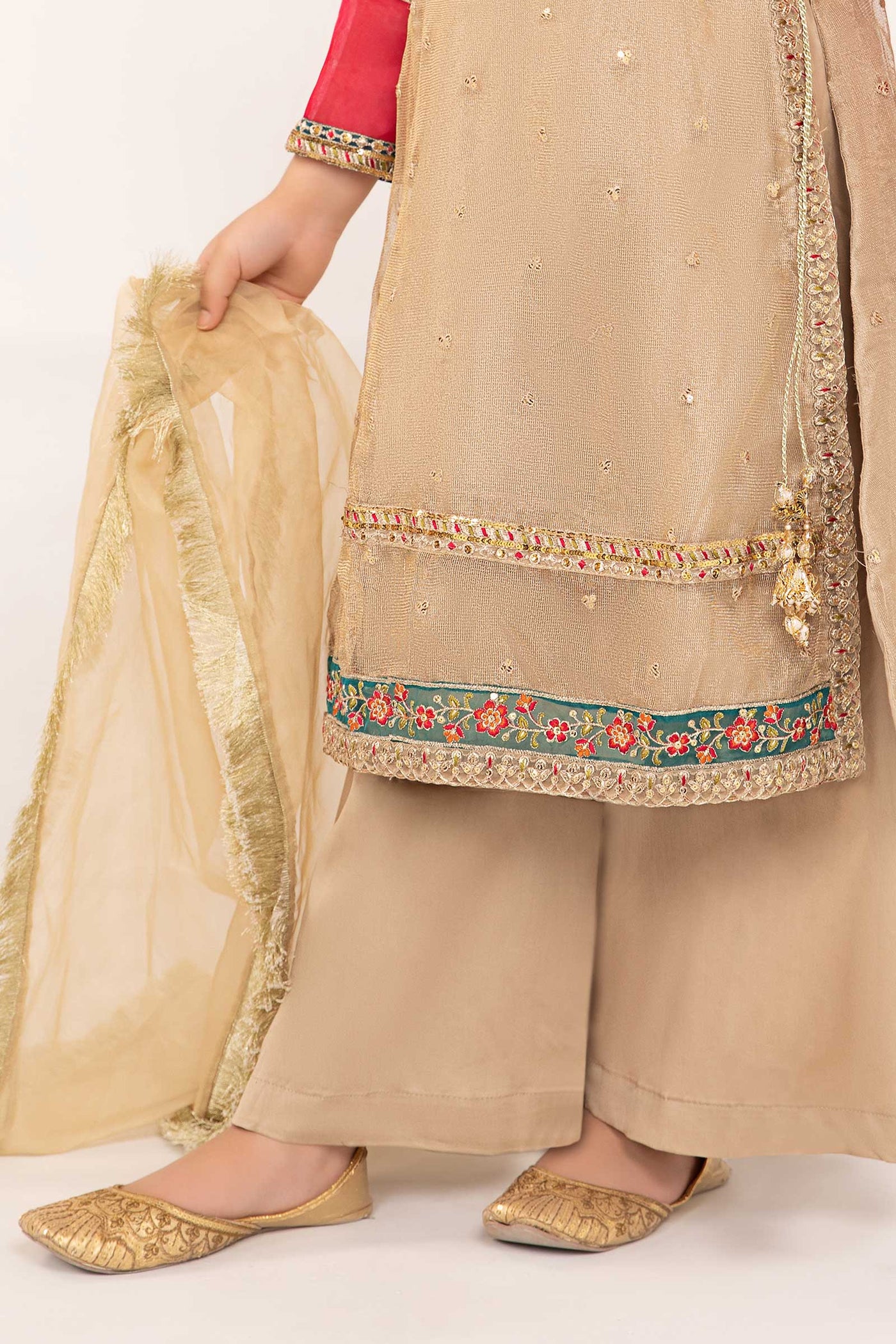 3 Piece Embroidered Zari Net Suit