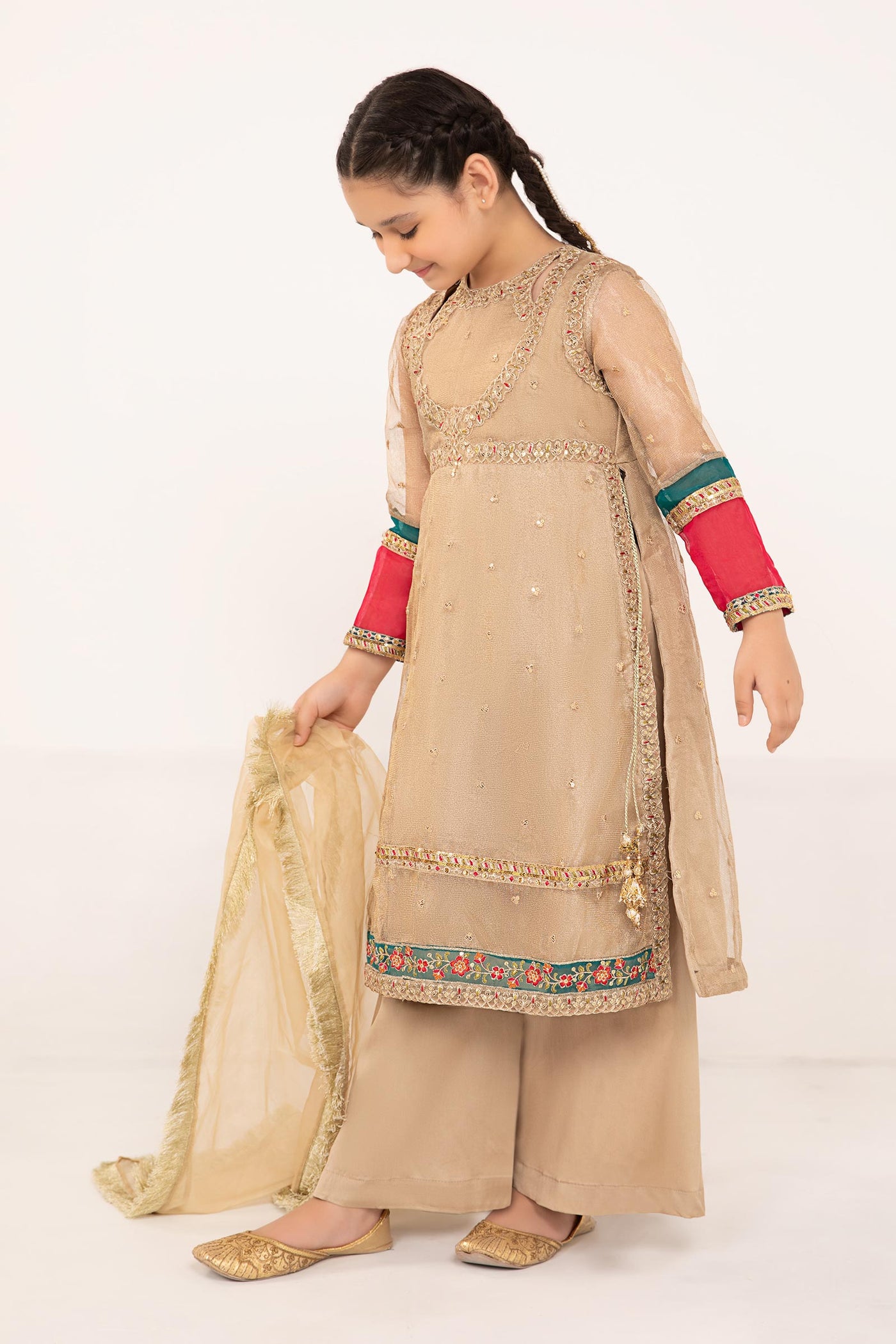 3 Piece Embroidered Zari Net Suit